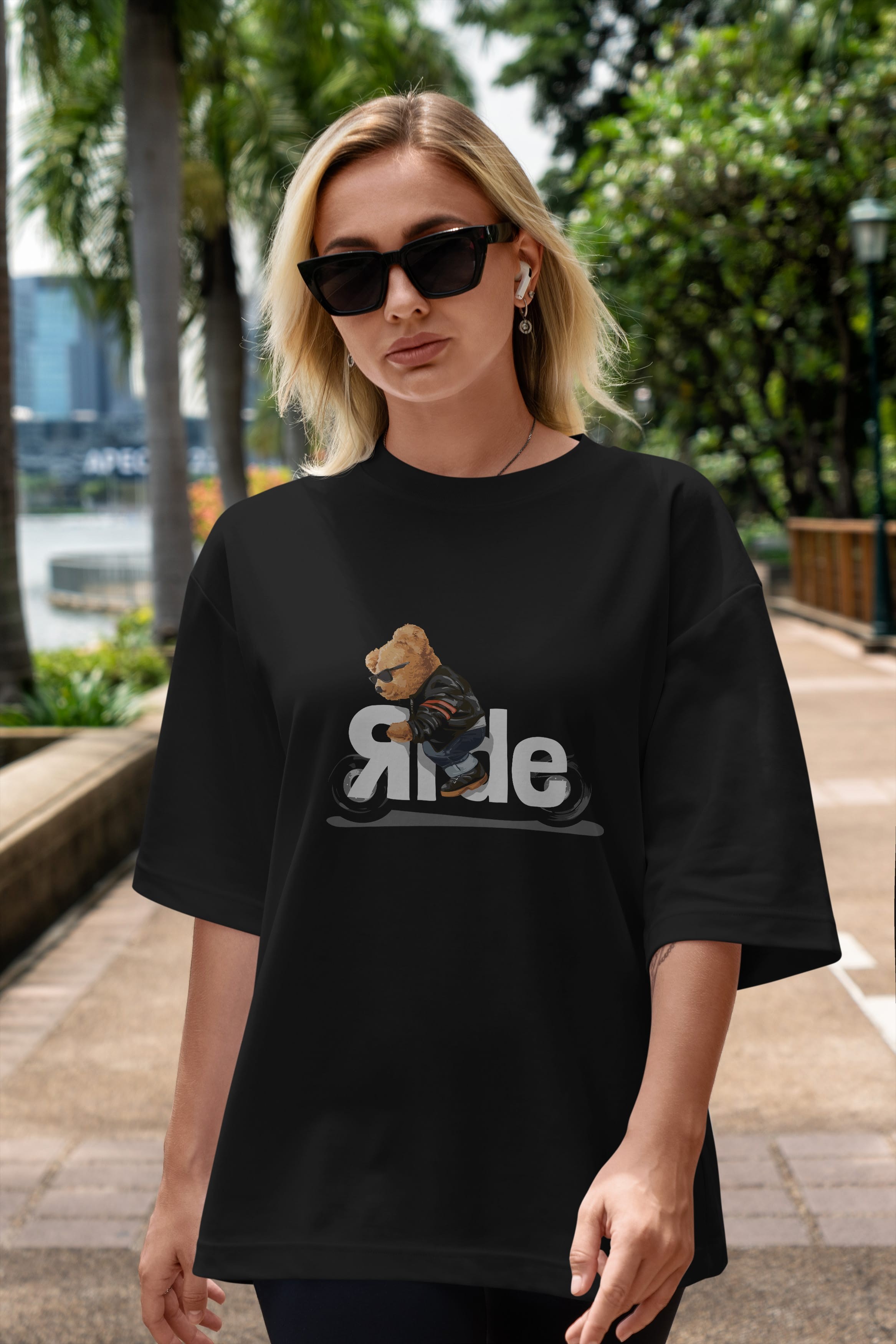 Teddy Bear Ride Ön Baskılı Oversize t-shirt Erkek Kadın Unisex %100 Pamuk