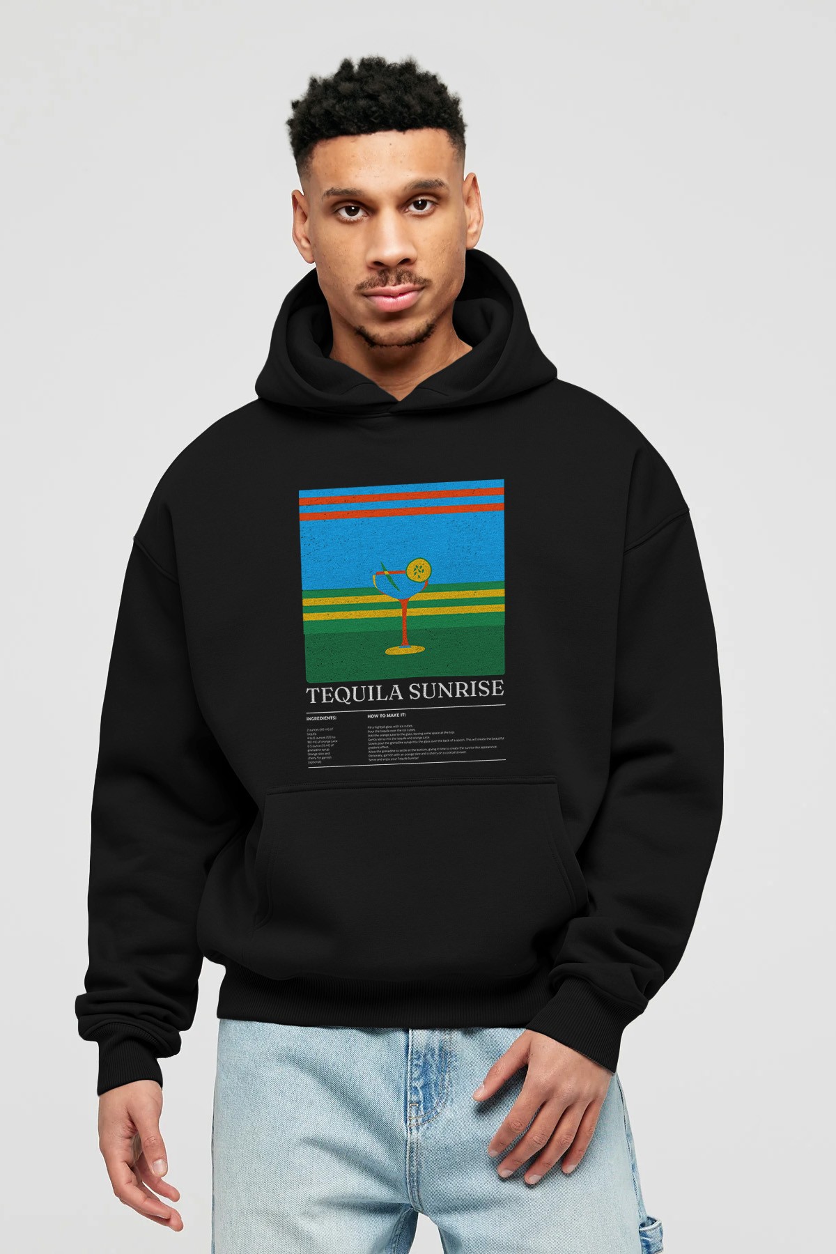 Tequila Sunrise Kokteyl ön Baskılı Hoodie Oversize Kapüşonlu Sweatshirt Erkek Kadın