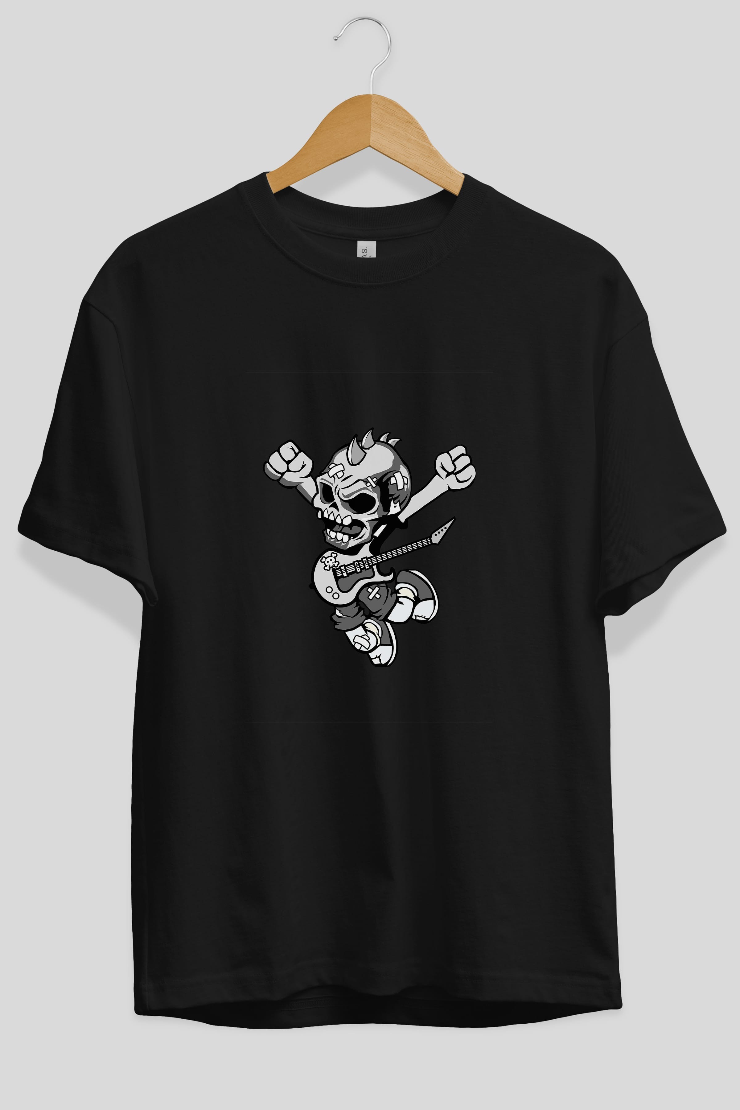 Punk Rocker Metal Guitar Ön Baskılı Oversize t-shirt Erkek Kadın Unisex %100 Pamuk tişort