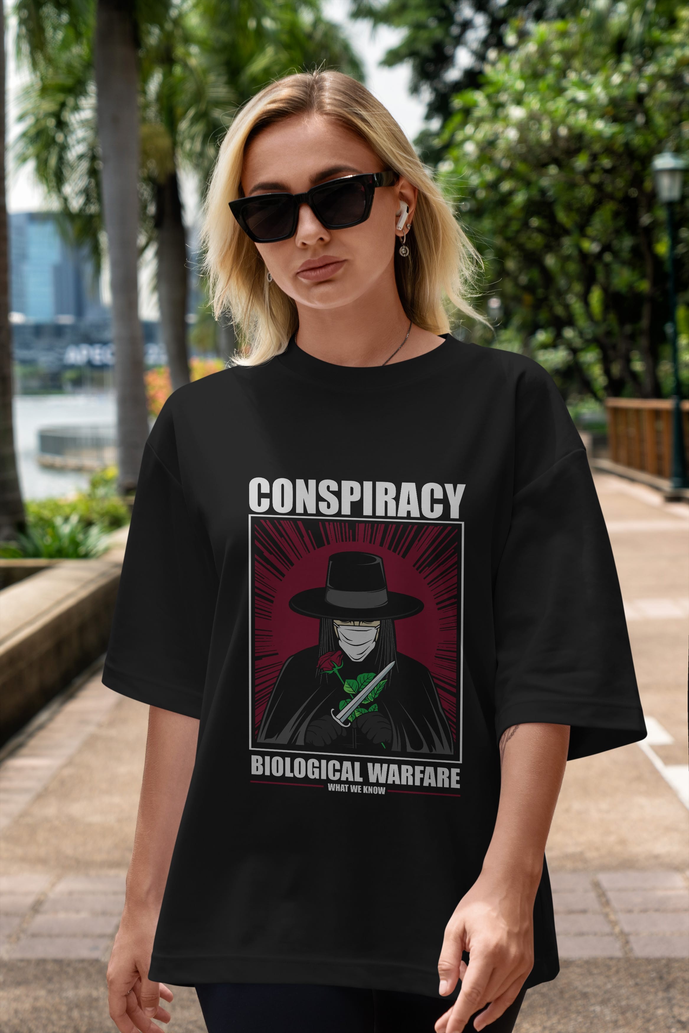 Vendetta Masker Ön Baskılı Oversize t-shirt Erkek Kadın Unisex %100 Pamuk tişort