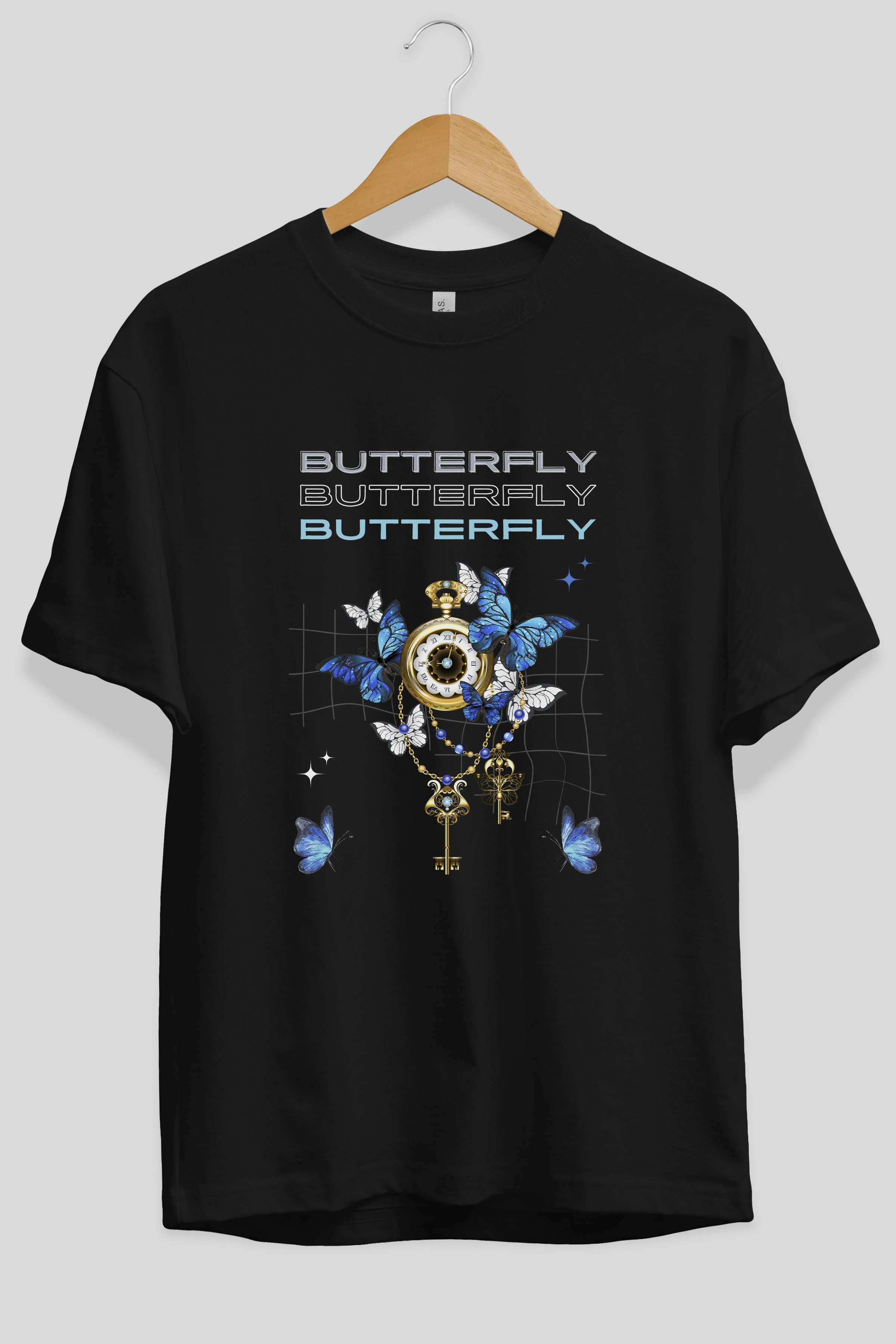 Butterfly Yazılı Ön Baskılı Oversize t-shirt Erkek Kadın Unisex