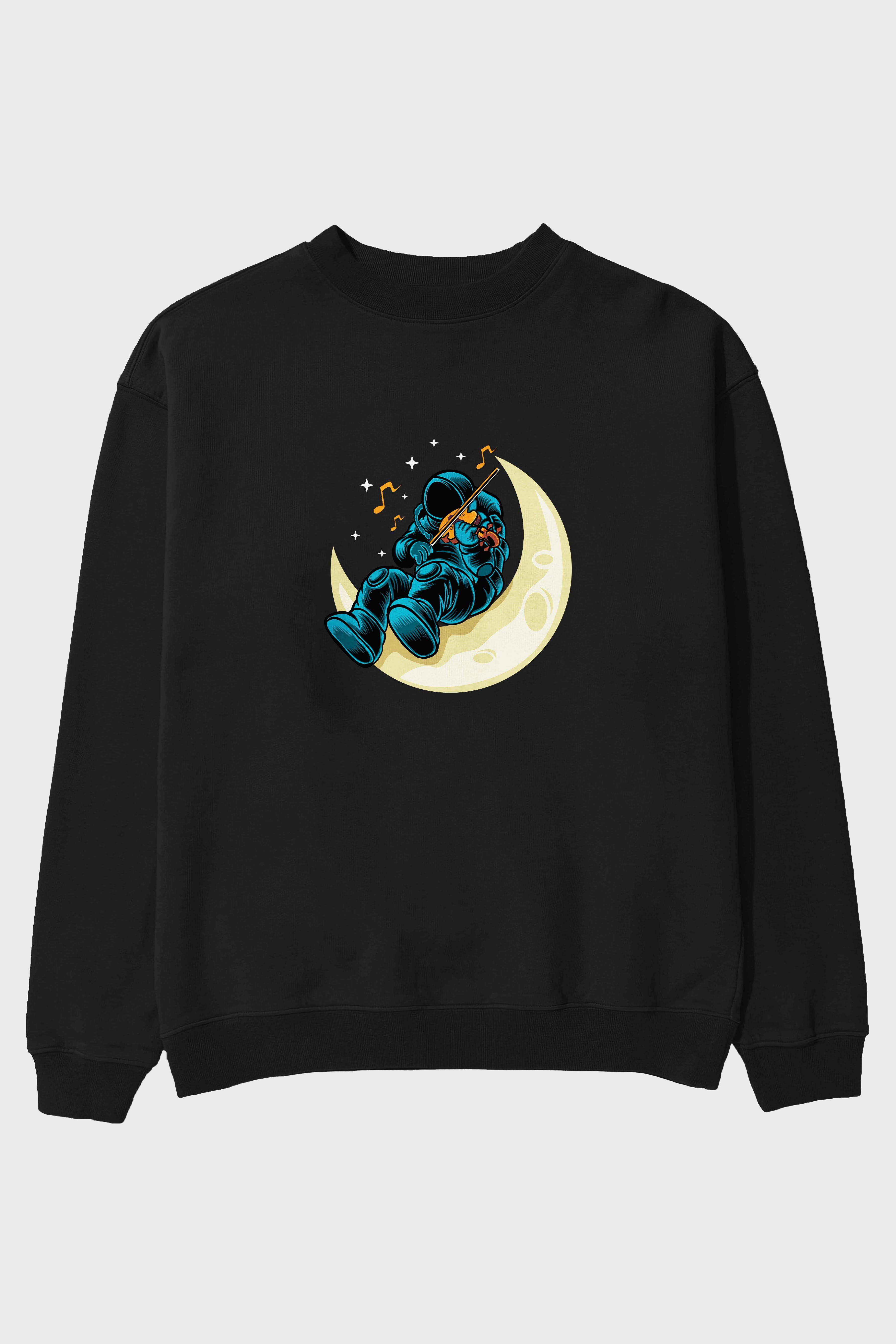 Playing Vionist in Space Ön Baskılı Oversize Sweatshirt Erkek Kadın Unisex