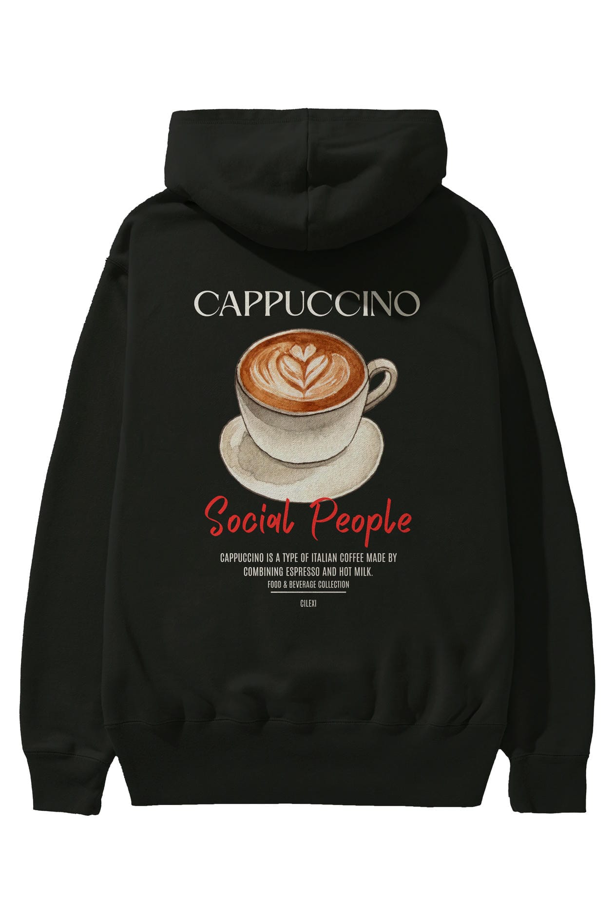 Cappuccino Kokteyl Arka Baskılı Hoodie Oversize Kapüşonlu Sweatshirt Erkek Kadın