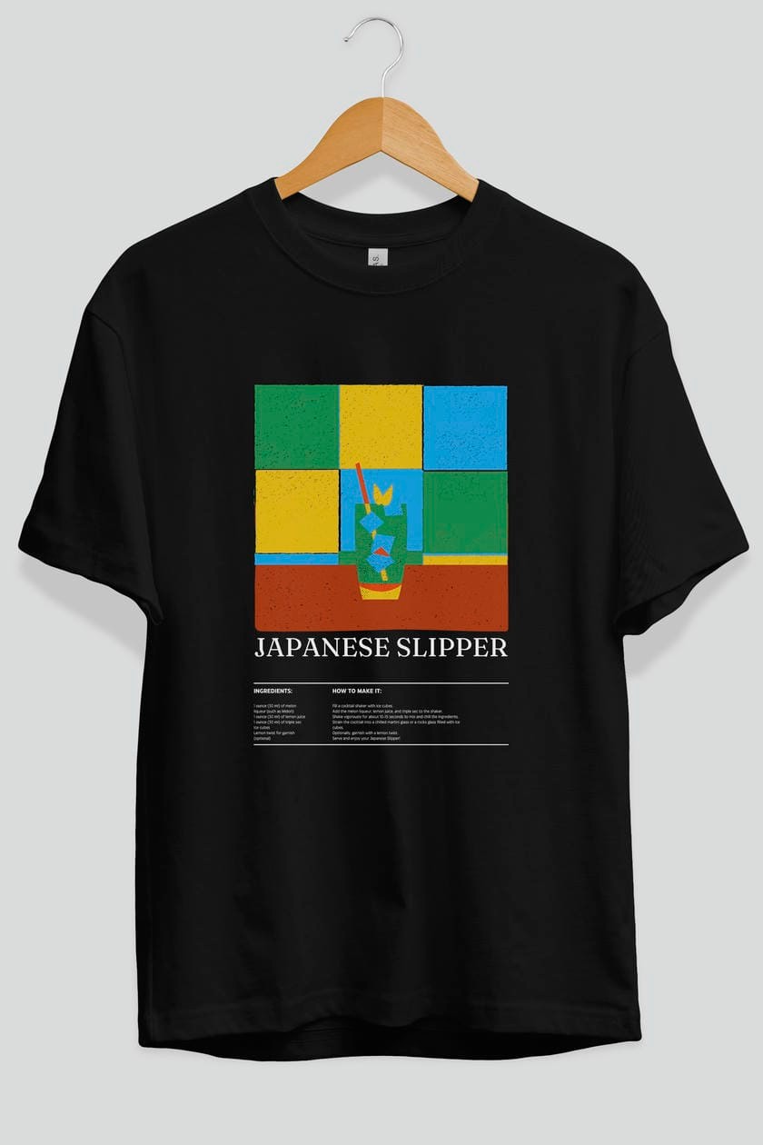 Japanese Slipper Kokteyl Ön Baskılı Oversize t-shirt Erkek Kadın %100 Pamuk Bisiklet Yaka tişort