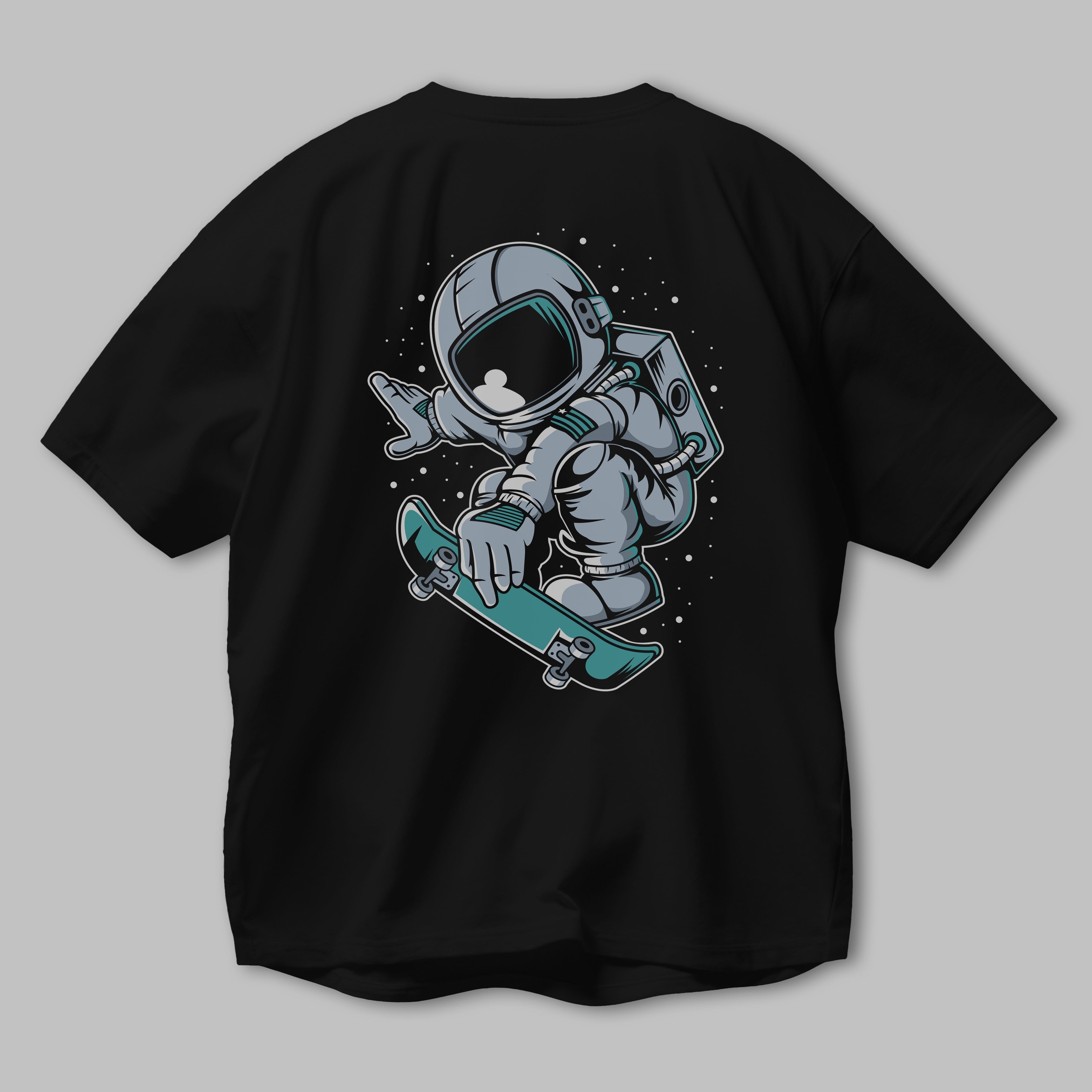 Astronaut Skateboard Jump Arka Baskılı Oversize t-shirt Erkek Kadın Unisex