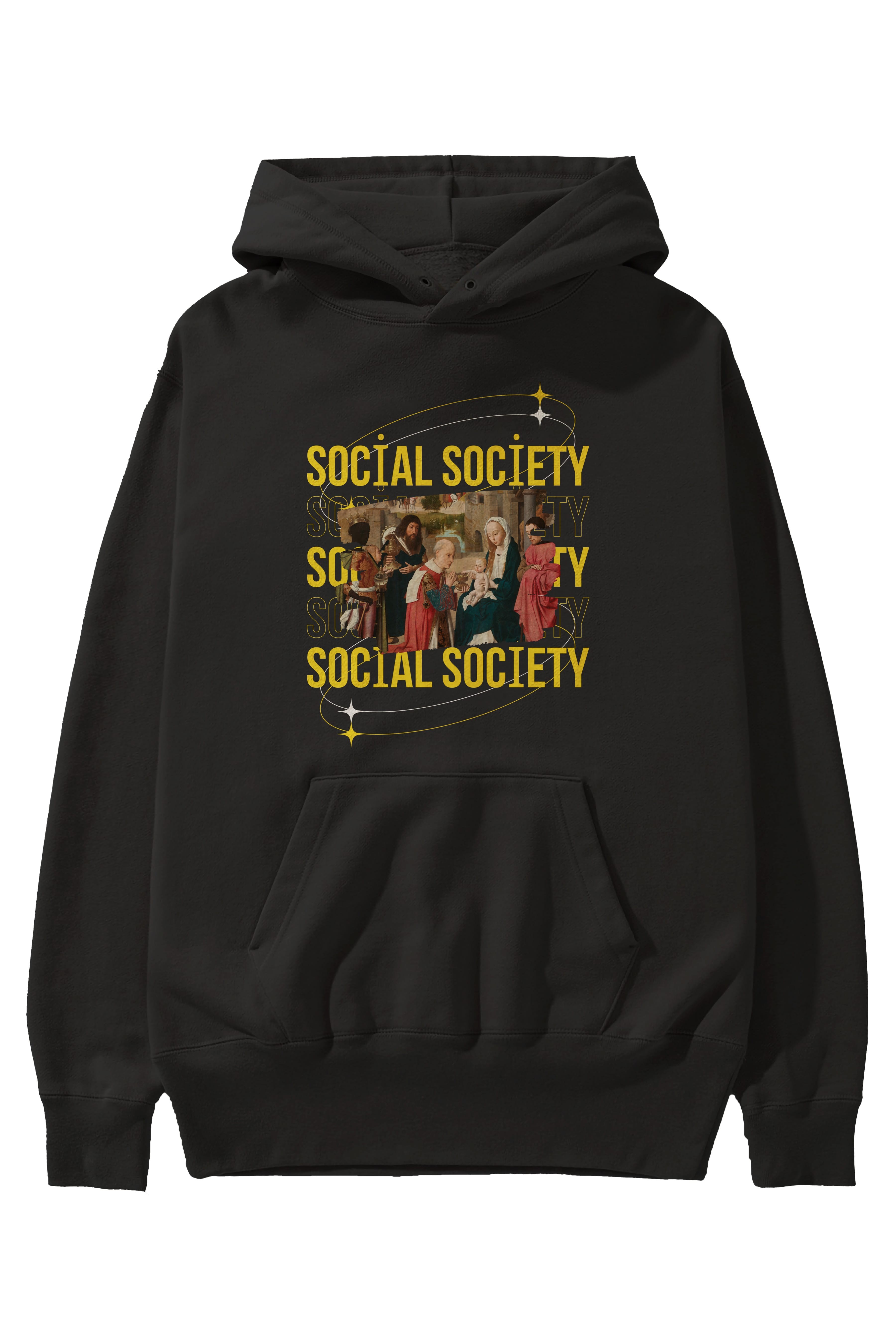 Social Society Yazılı Ön Baskılı Oversize Hoodie Kapüşonlu Sweatshirt Erkek Kadın Unisex