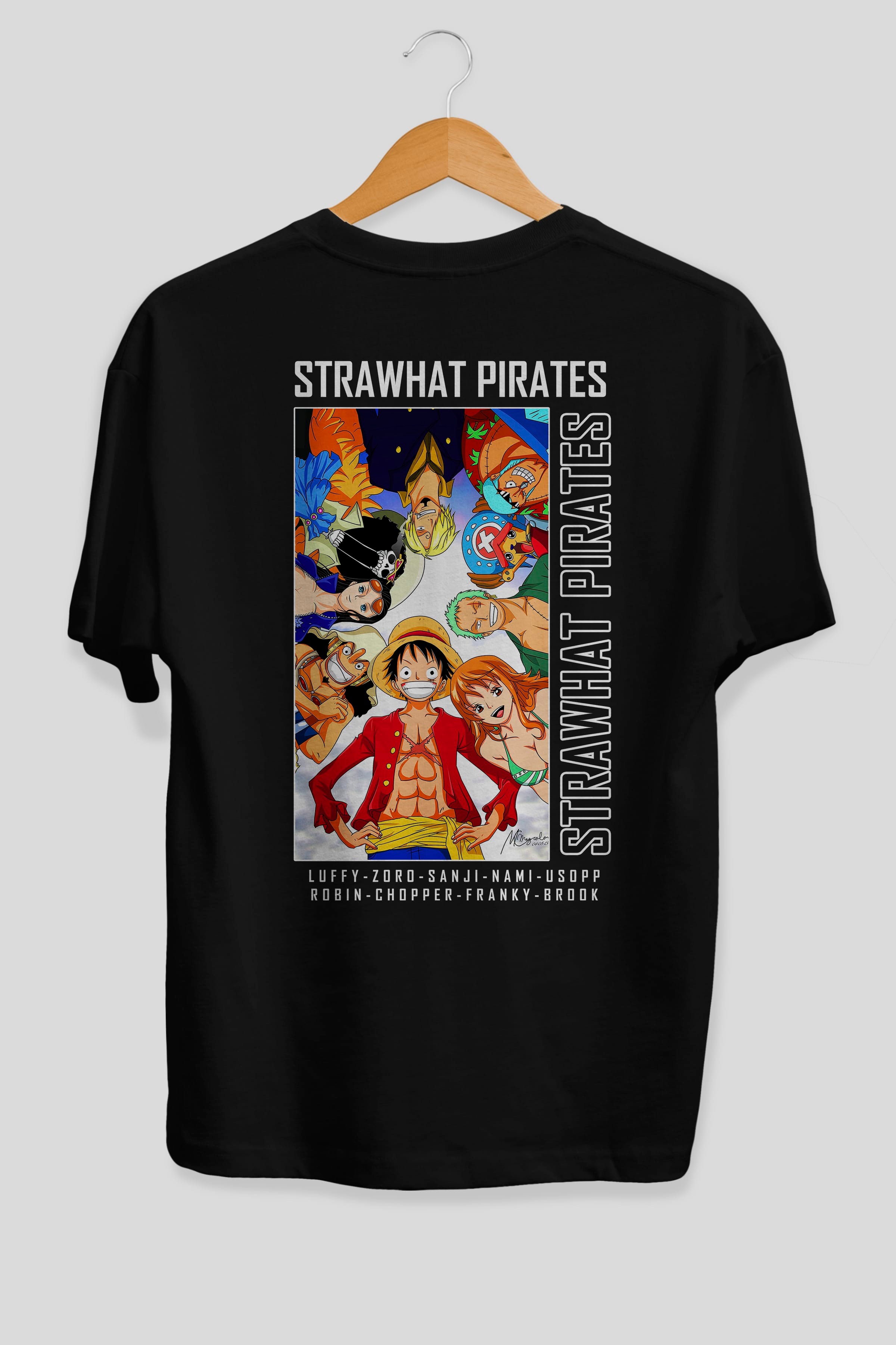 Luffy Strahwat Anime Arka Baskılı Oversize t-shirt Erkek Kadın Unisex %100 pamuk tişort