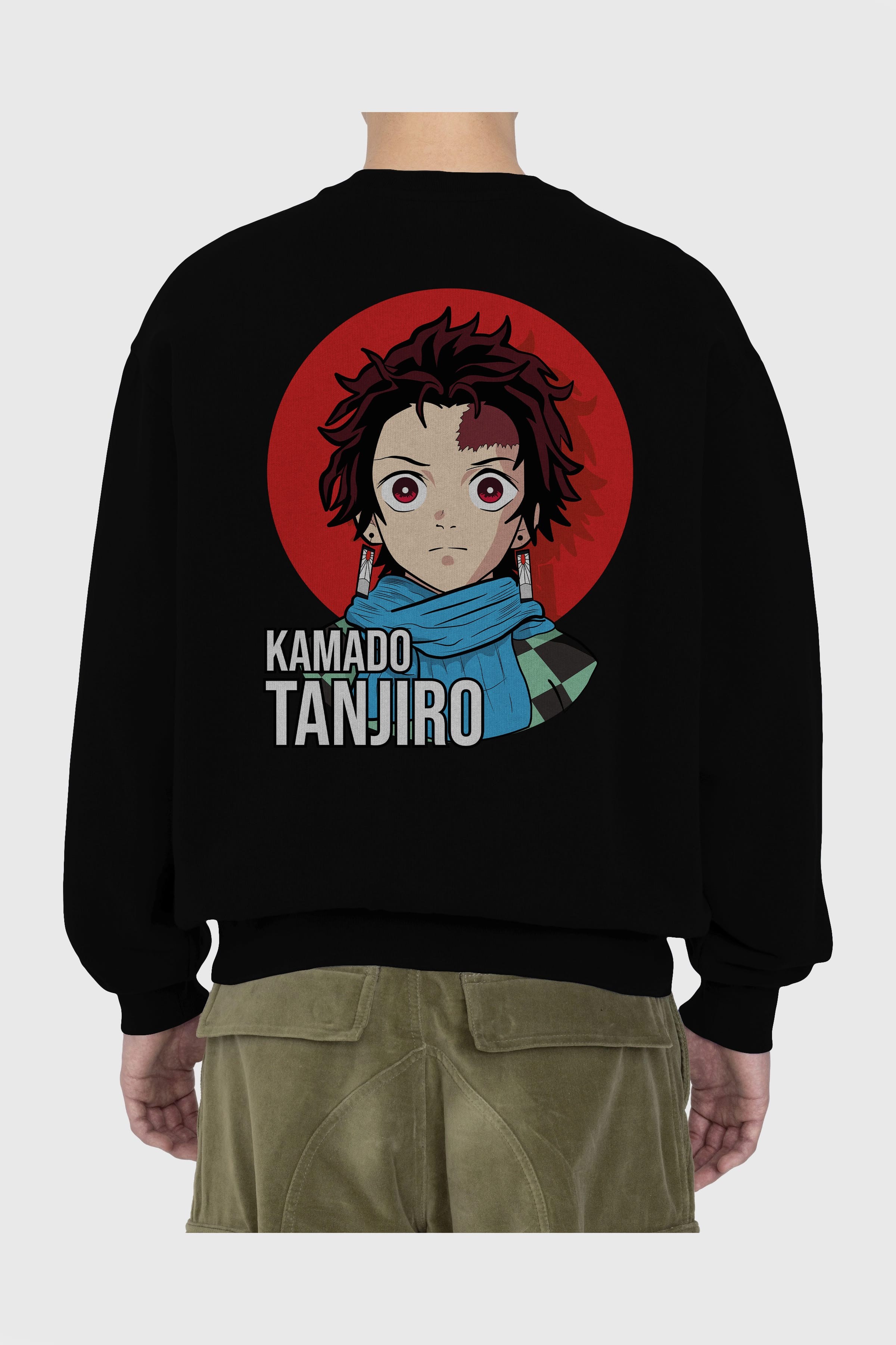 TANJIRO KAMADO Anime Arka Baskılı Oversize Sweatshirt Erkek Kadın Unisex