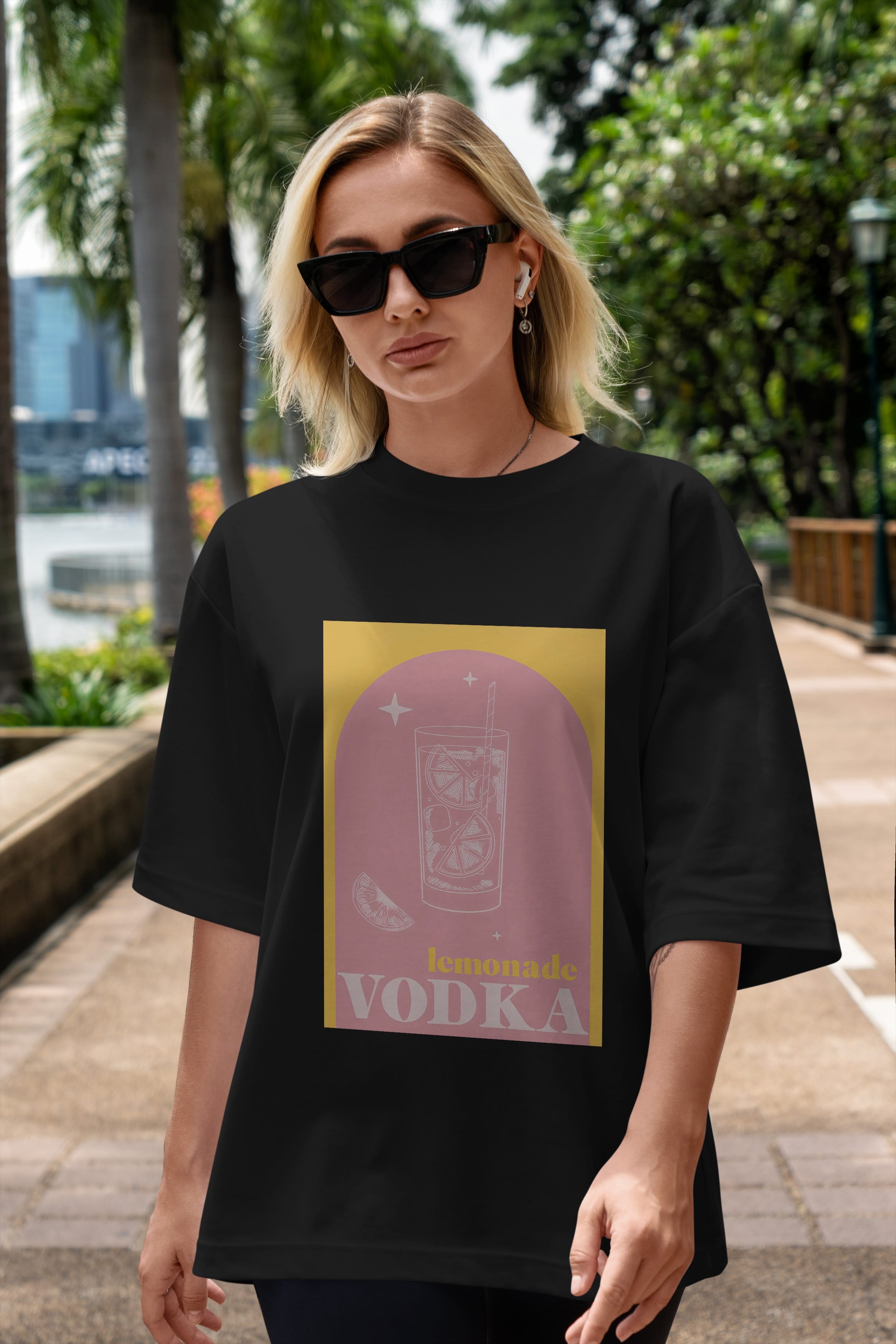 Vodka Limon Ön Baskılı Oversize t-shirt Erkek Kadın Unisex %100 Pamuk Bisiklet Yaka tişort