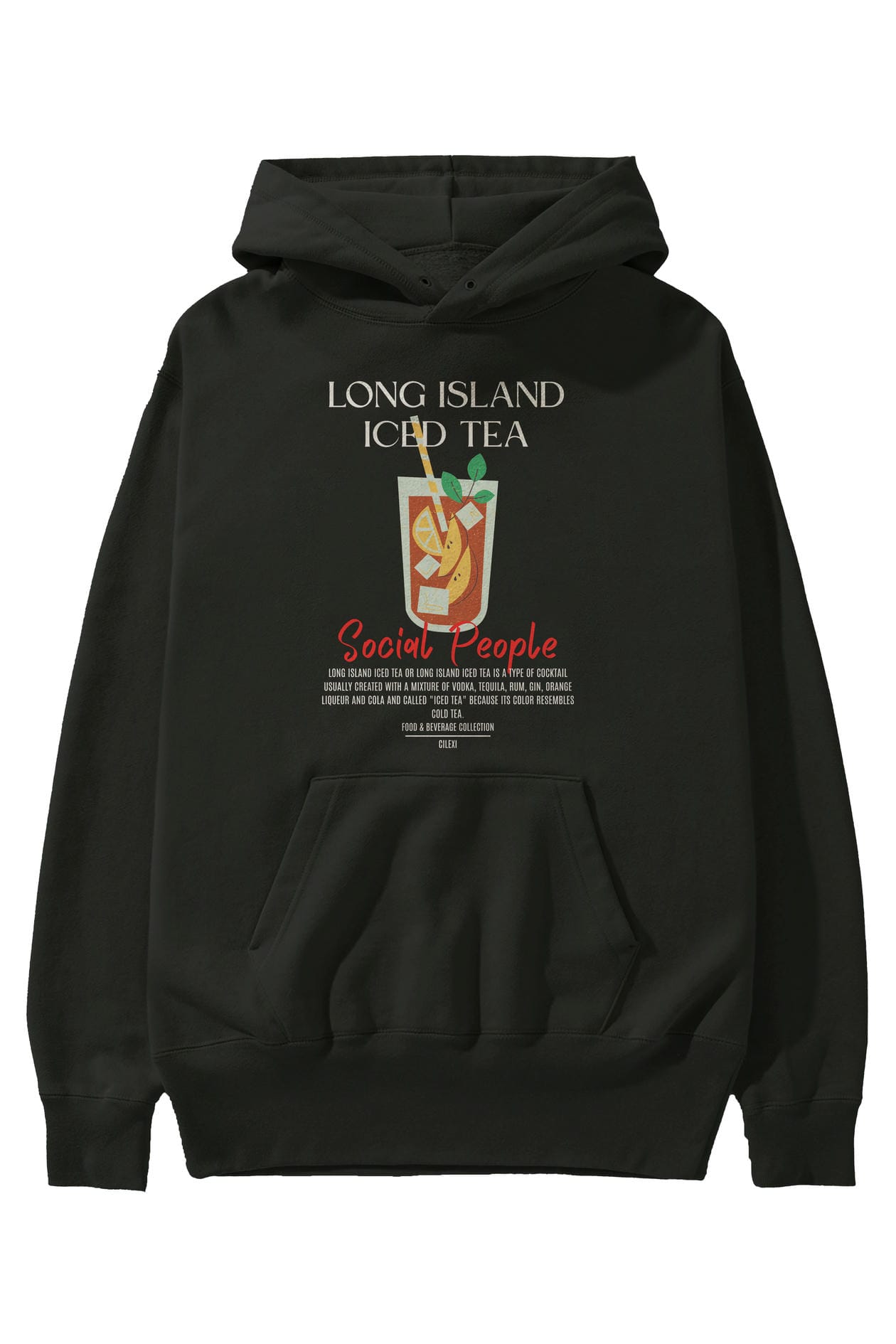Long Island iced tea Kokteyl Ön Baskılı Hoodie Oversize Kapüşonlu Sweatshirt Erkek Kadın