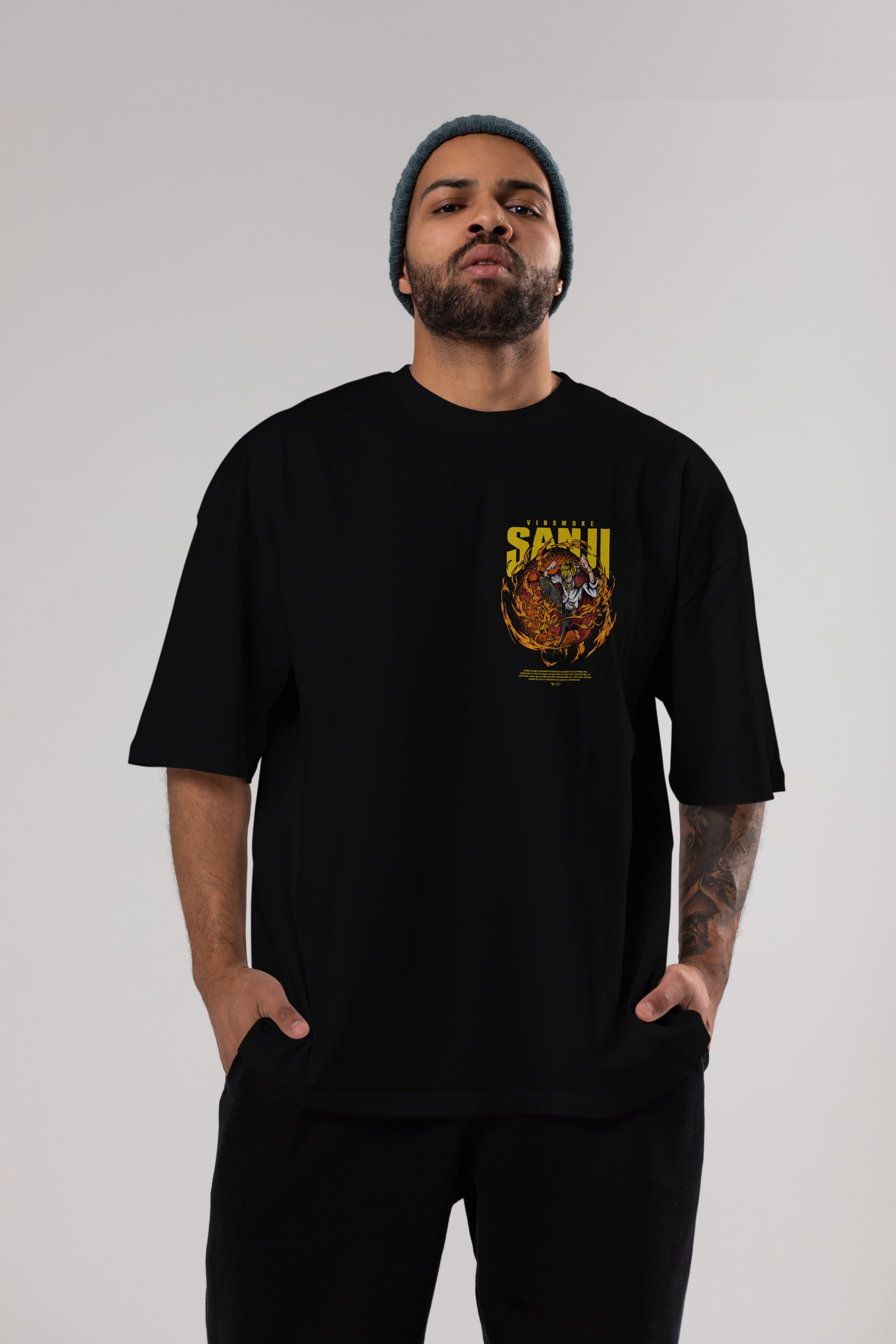 Vinsmoke Sanji Ön Sol Baskılı Oversize t-shirt Erkek Kadın Unisex %100 Pamuk Bisiklet Yaka tişort