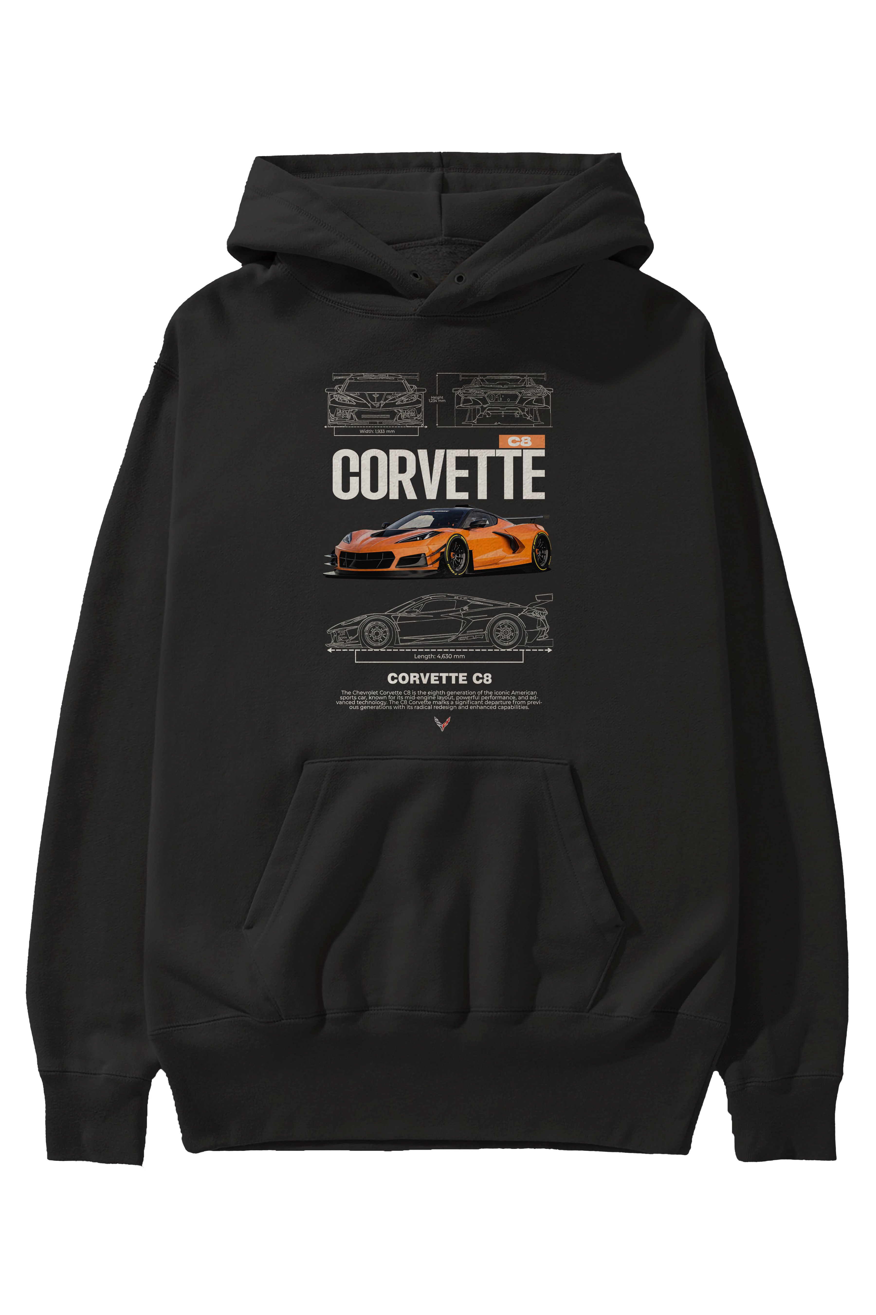 Chevrolet CORVETTE C8 Ön Baskılı Hoodie Oversize Kapüşonlu Sweatshirt Erkek Kadın Unisex