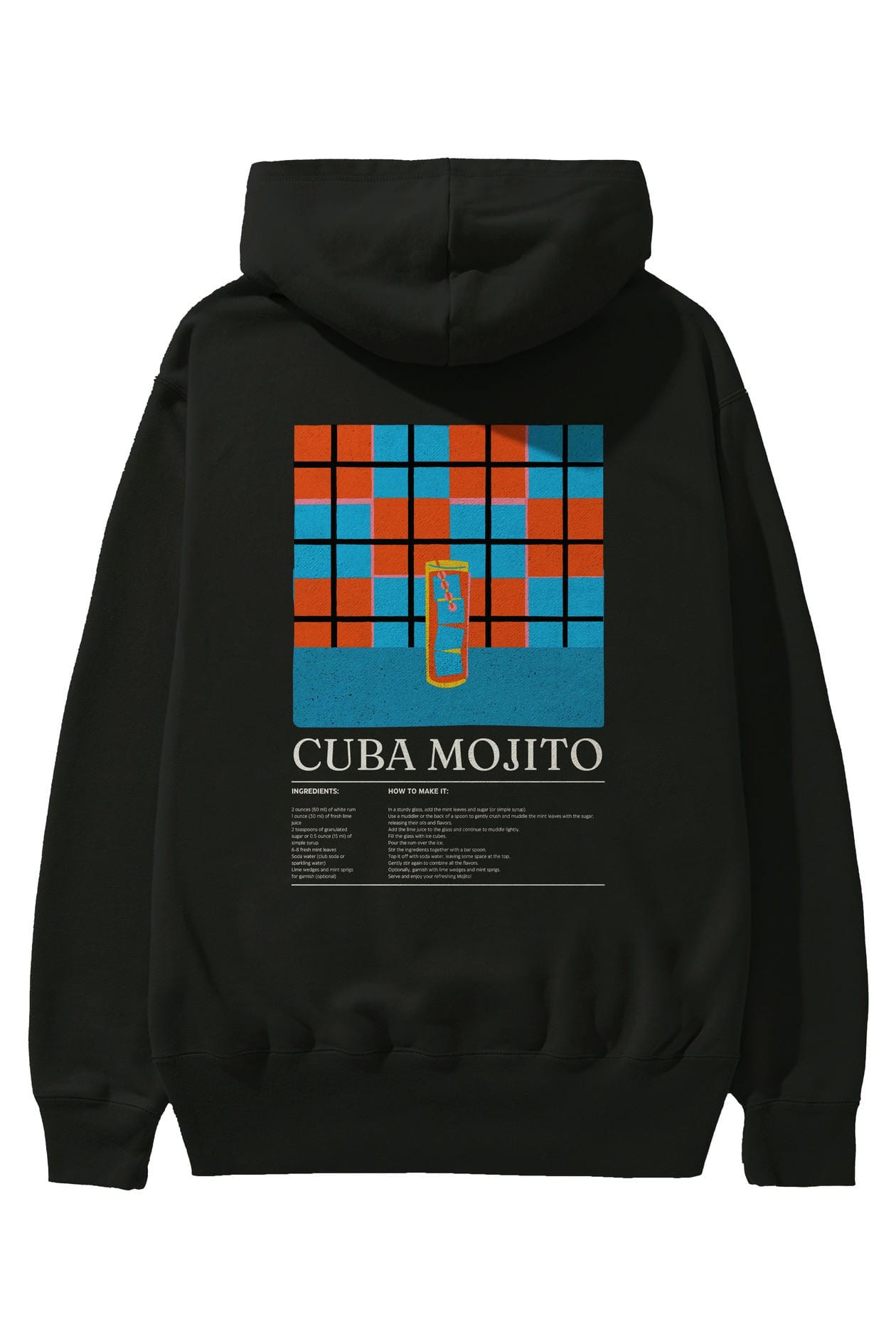 Cuba Mojito Kokteyl Arka Baskılı Hoodie Oversize Kapüşonlu Sweatshirt Erkek Kadın