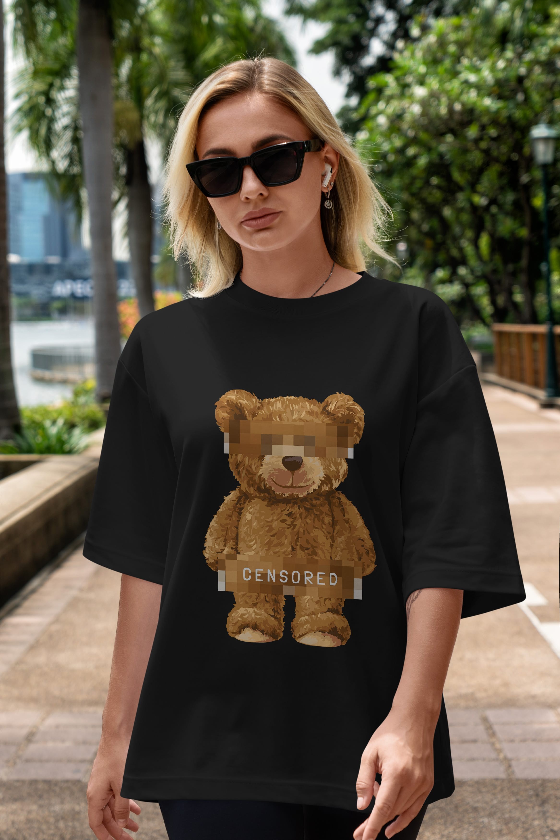 Teddy Bear Censored Ön Baskılı Oversize t-shirt Erkek Kadın Unisex %100 Pamuk