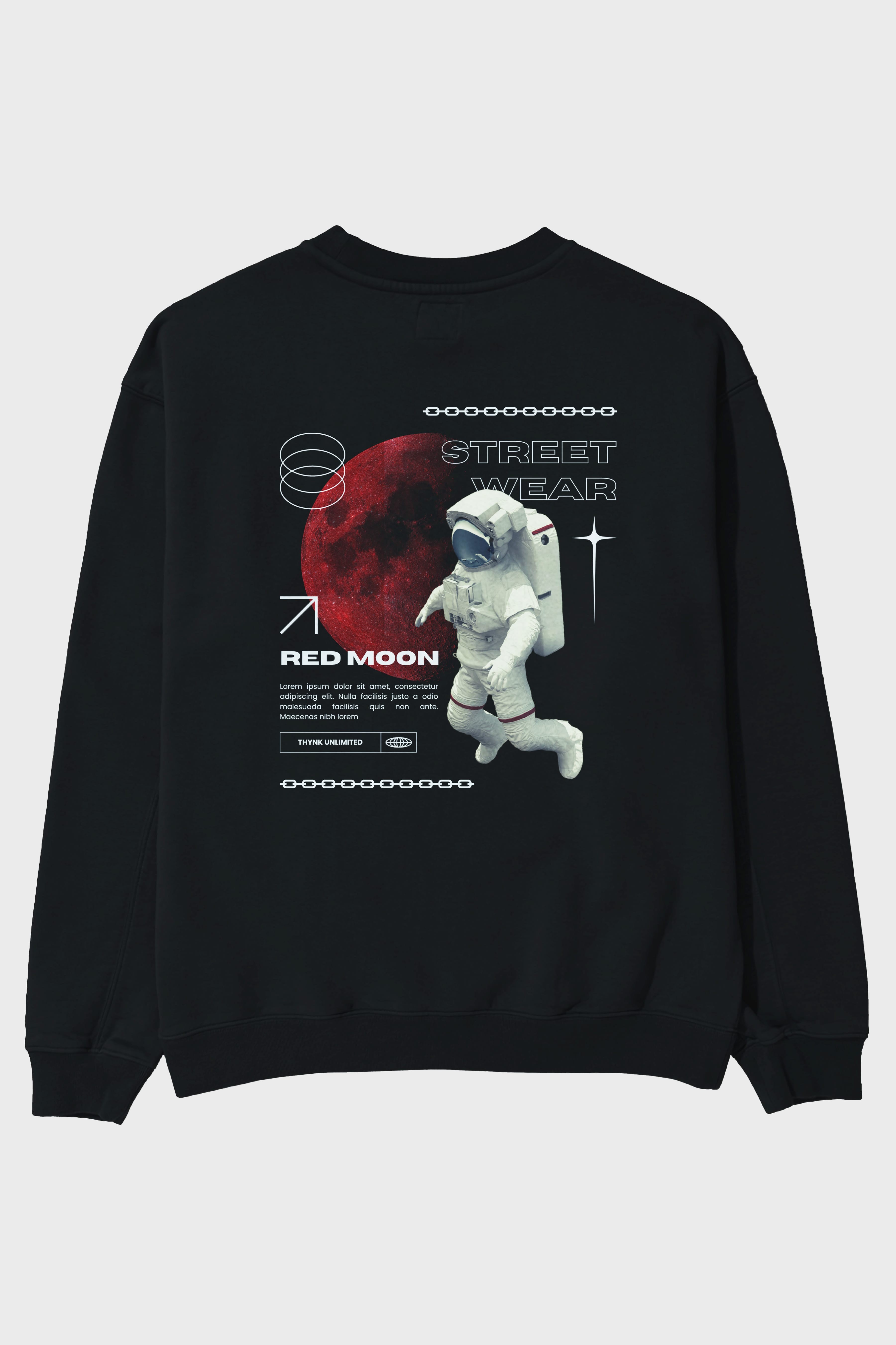 Red Moon Streetwear Arka Baskılı Oversize Sweatshirt Erkek Kadın Unisex