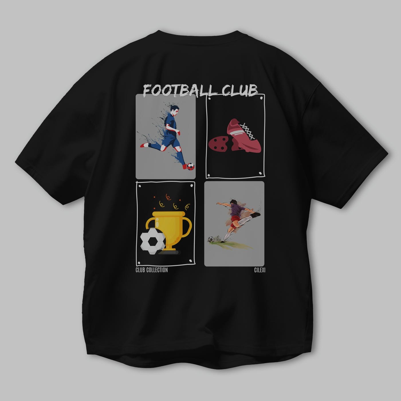 Football Club Arka Baskılı Oversize t-shirt Erkek Kadın %100 Pamuk Bisiklet Yaka tişort