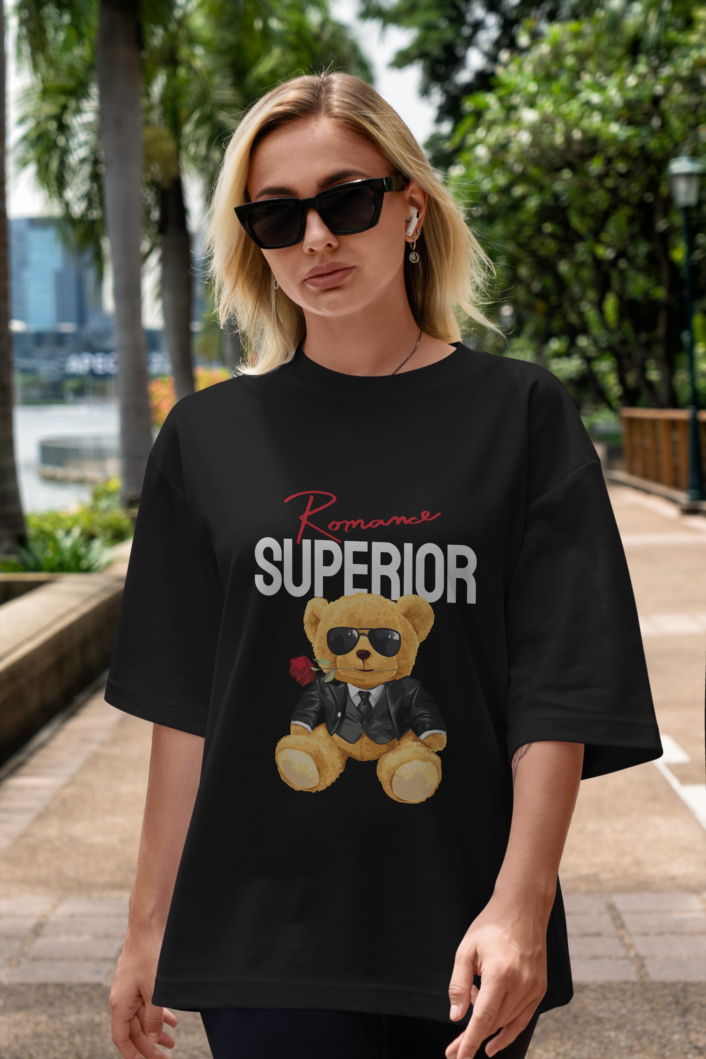 Teddy Bear Romance Superior Ön Baskılı Oversize t-shirt Erkek Kadın Unisex %100 Pamuk