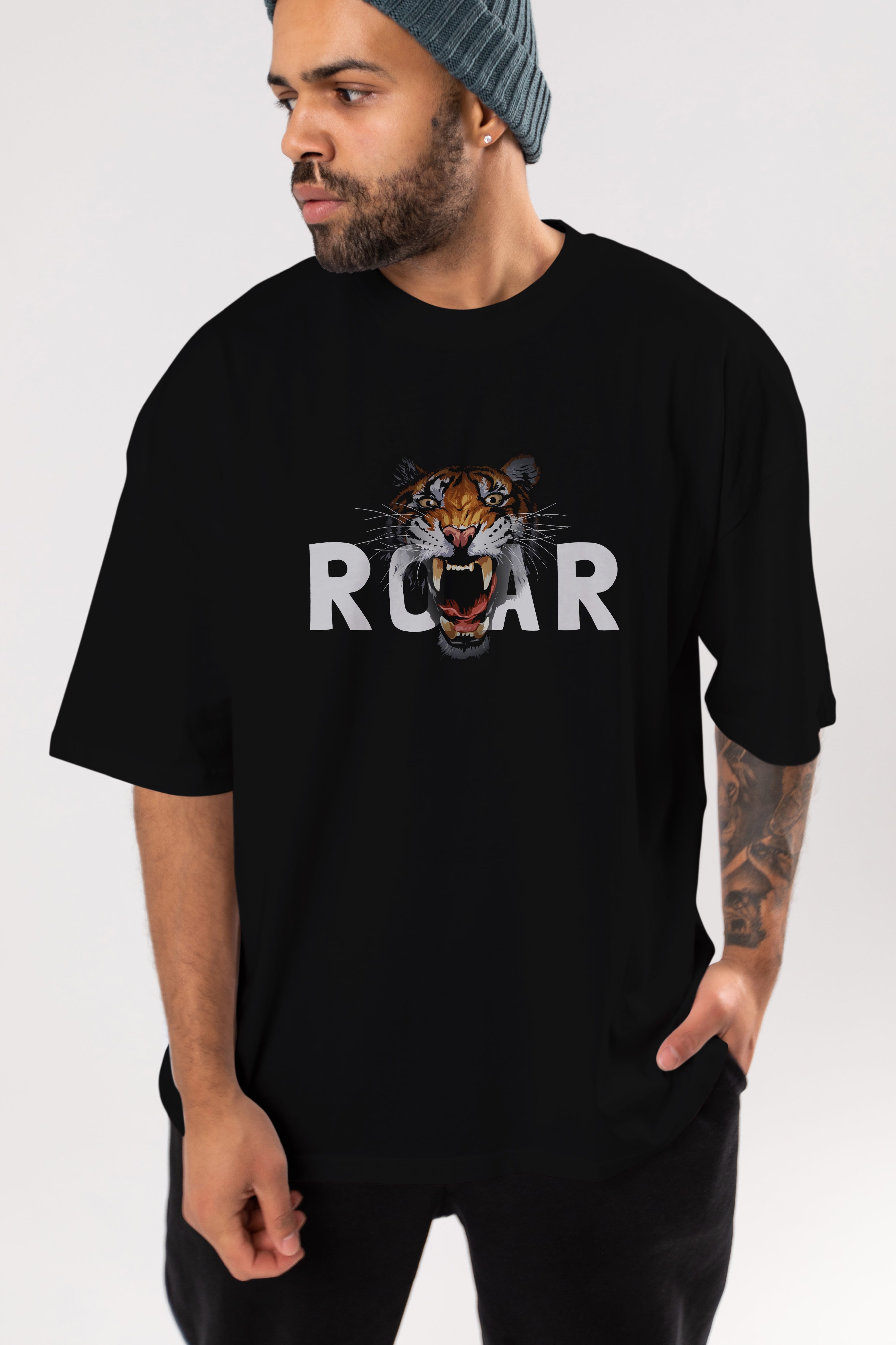 Teddy Bear Roar Ön Baskılı Oversize t-shirt Erkek Kadın Unisex %100 Pamuk