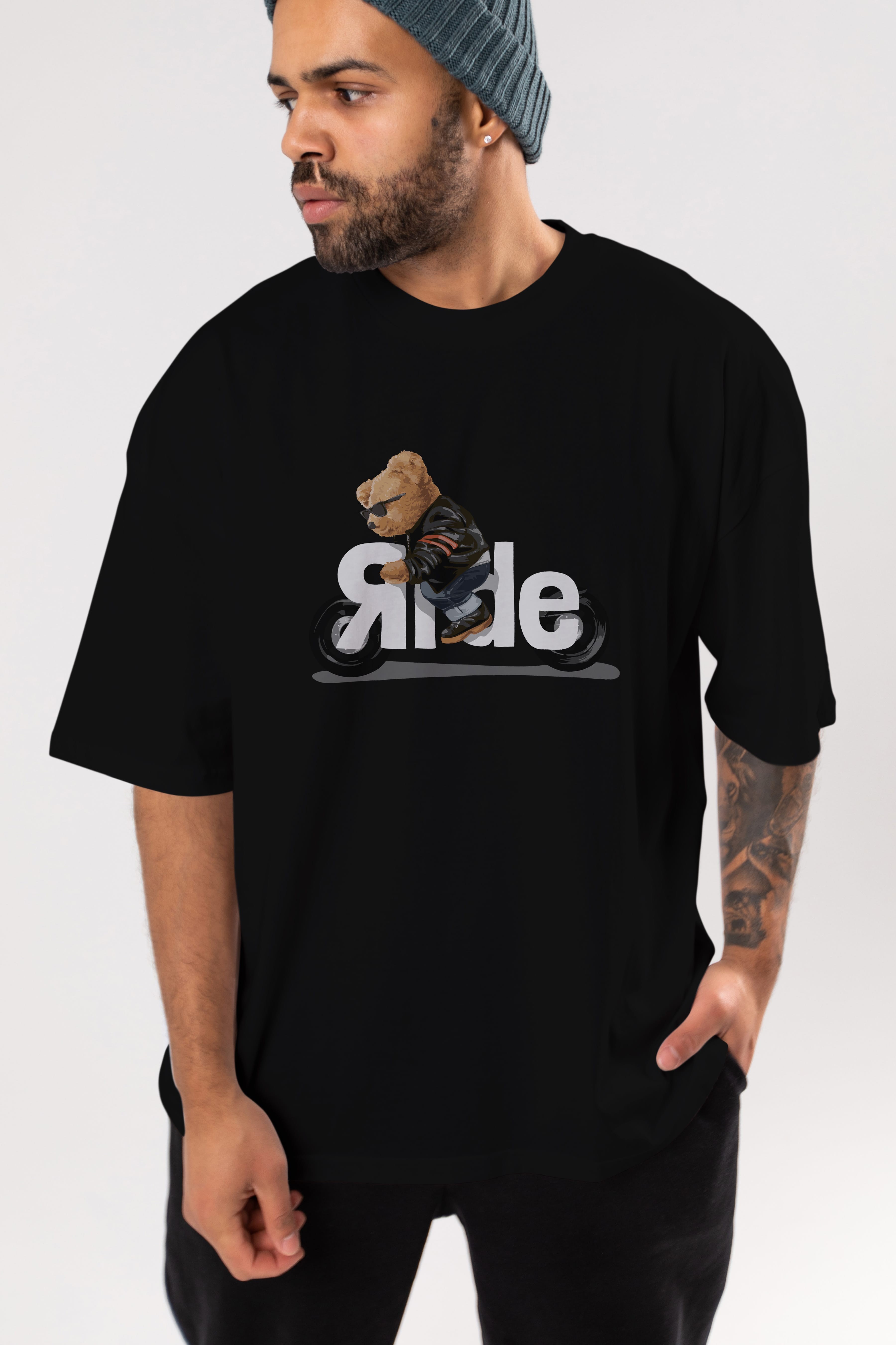 Teddy Bear Ride Ön Baskılı Oversize t-shirt Erkek Kadın Unisex %100 Pamuk