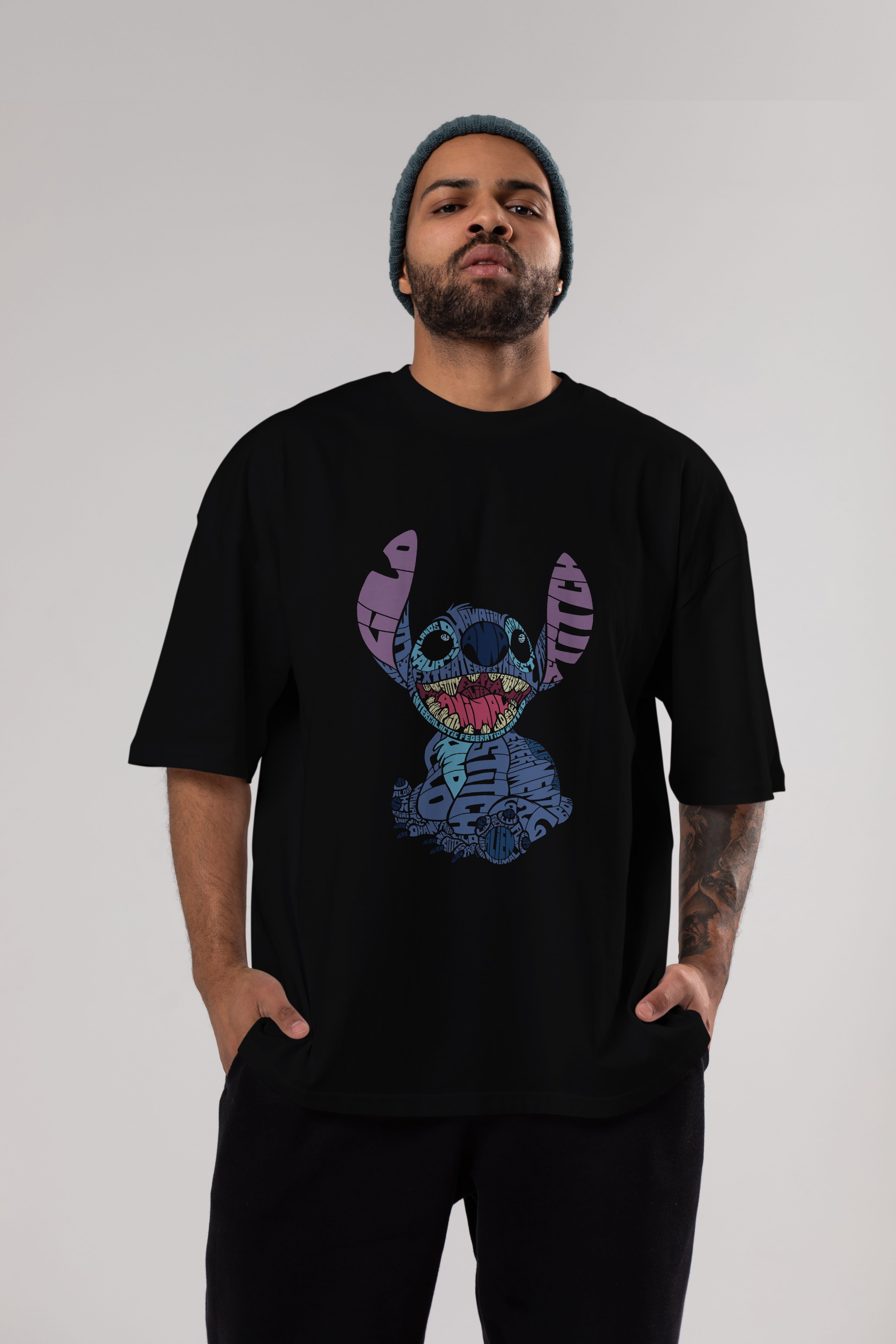 Stitch Ön Baskılı Oversize t-shirt %100 pamuk Erkek Kadın Unisex