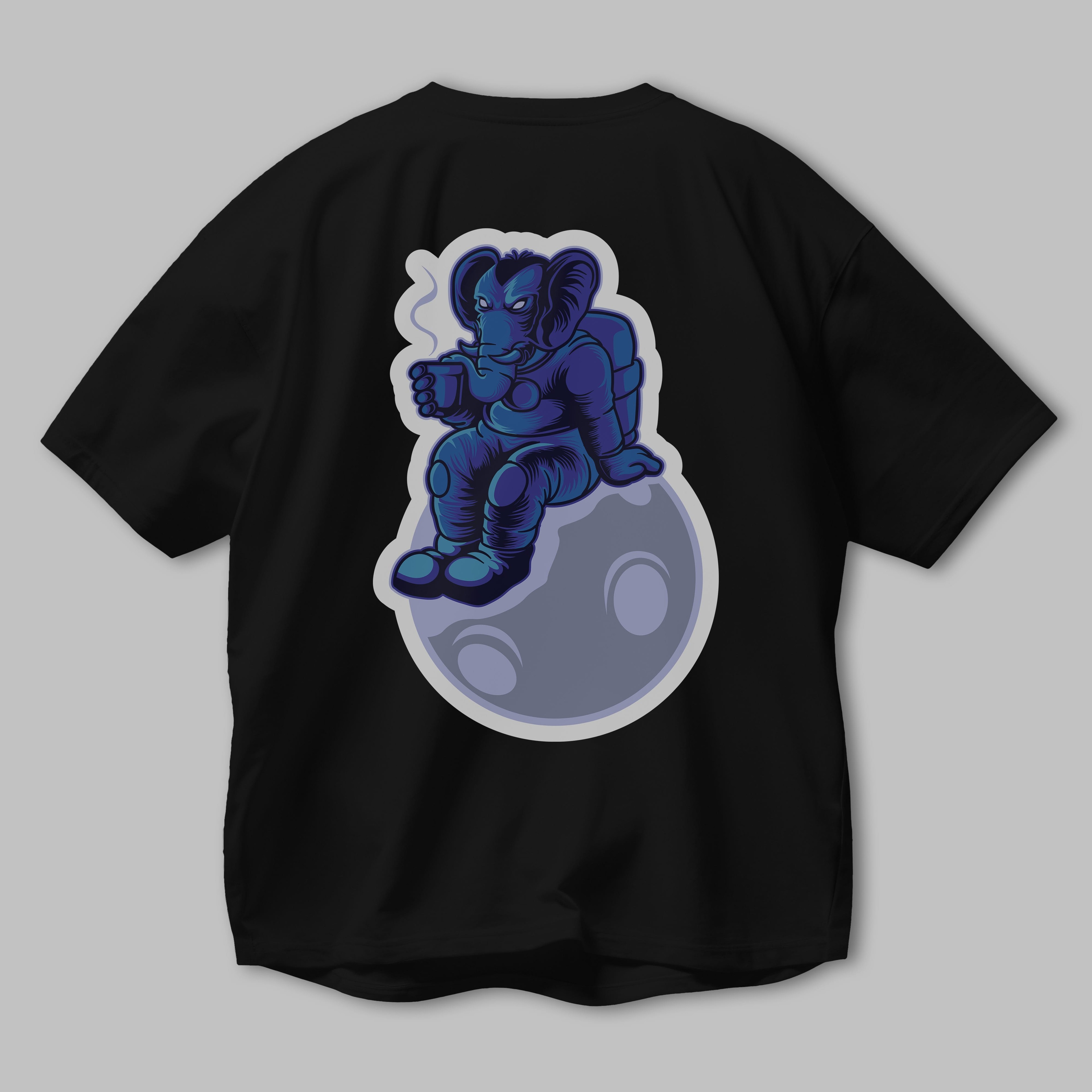 Space Elephant Drink Coffee Sticker Arka Baskılı Oversize t-shirt Erkek Kadın Unisex