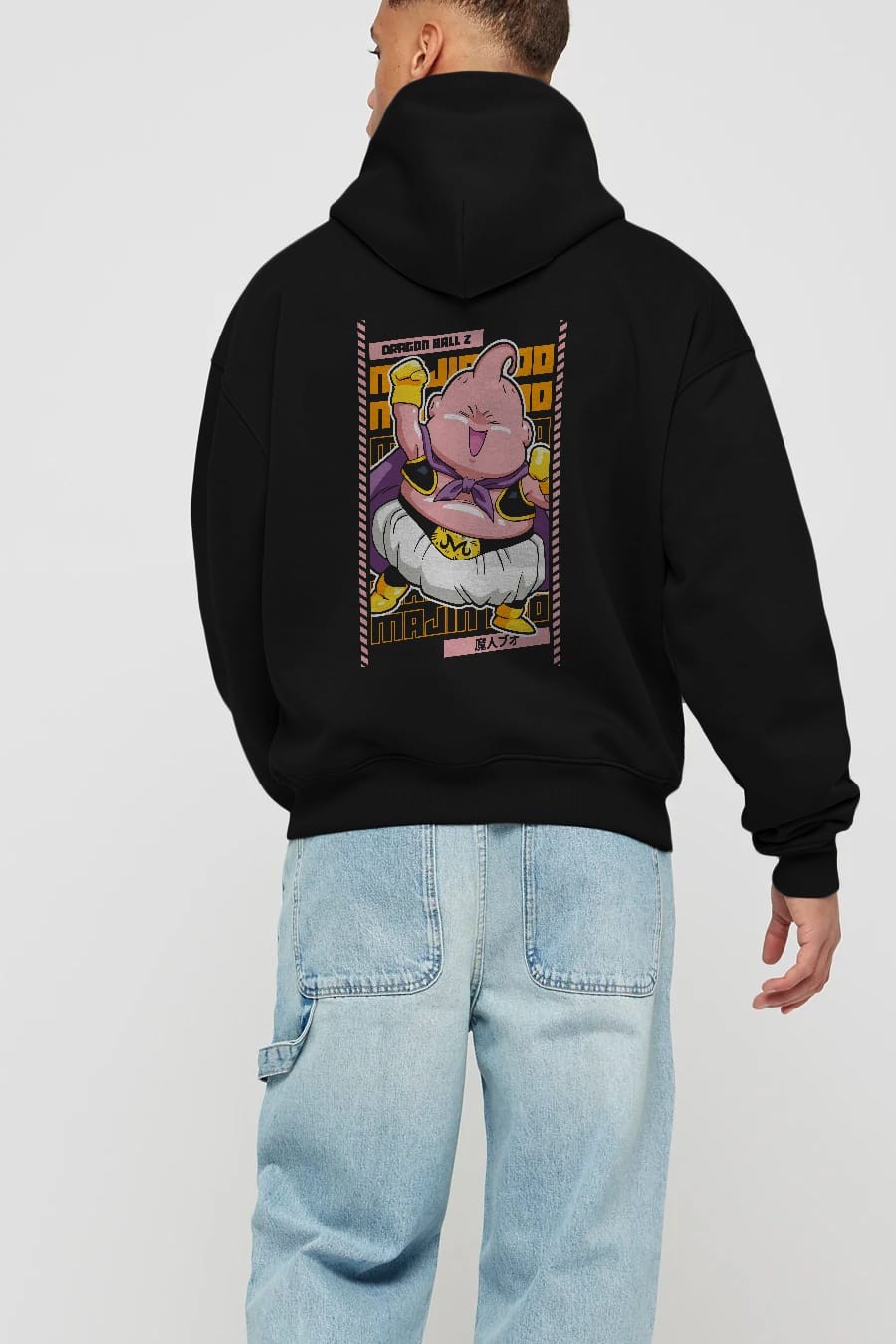 MAJIN BOO1 Anime Arka Baskılı Hoodie Oversize Kapüşonlu Sweatshirt Erkek Kadın Unisex