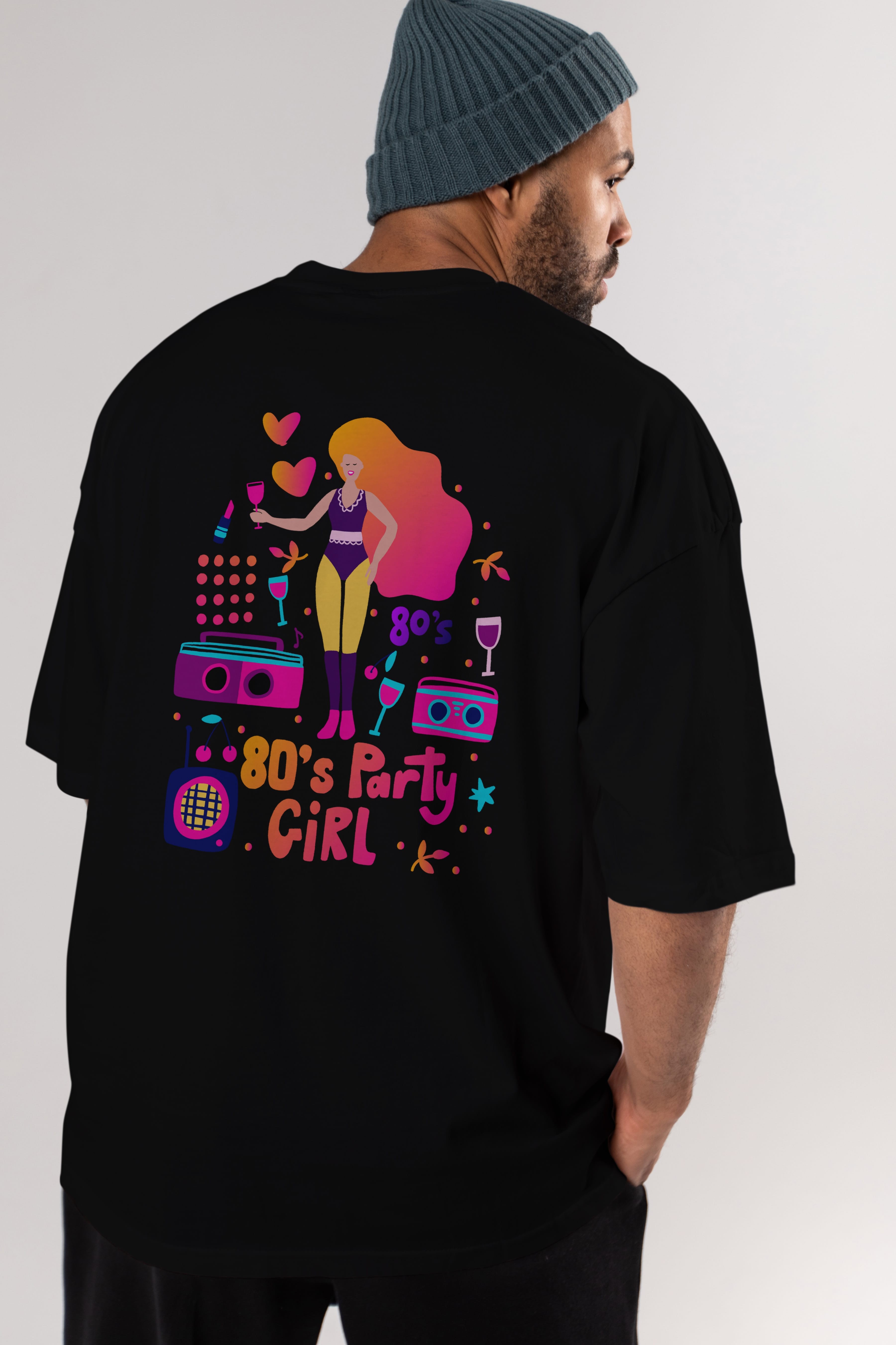 Retro Girl Party Arka Baskılı Oversize t-shirt Erkek Kadın Unisex