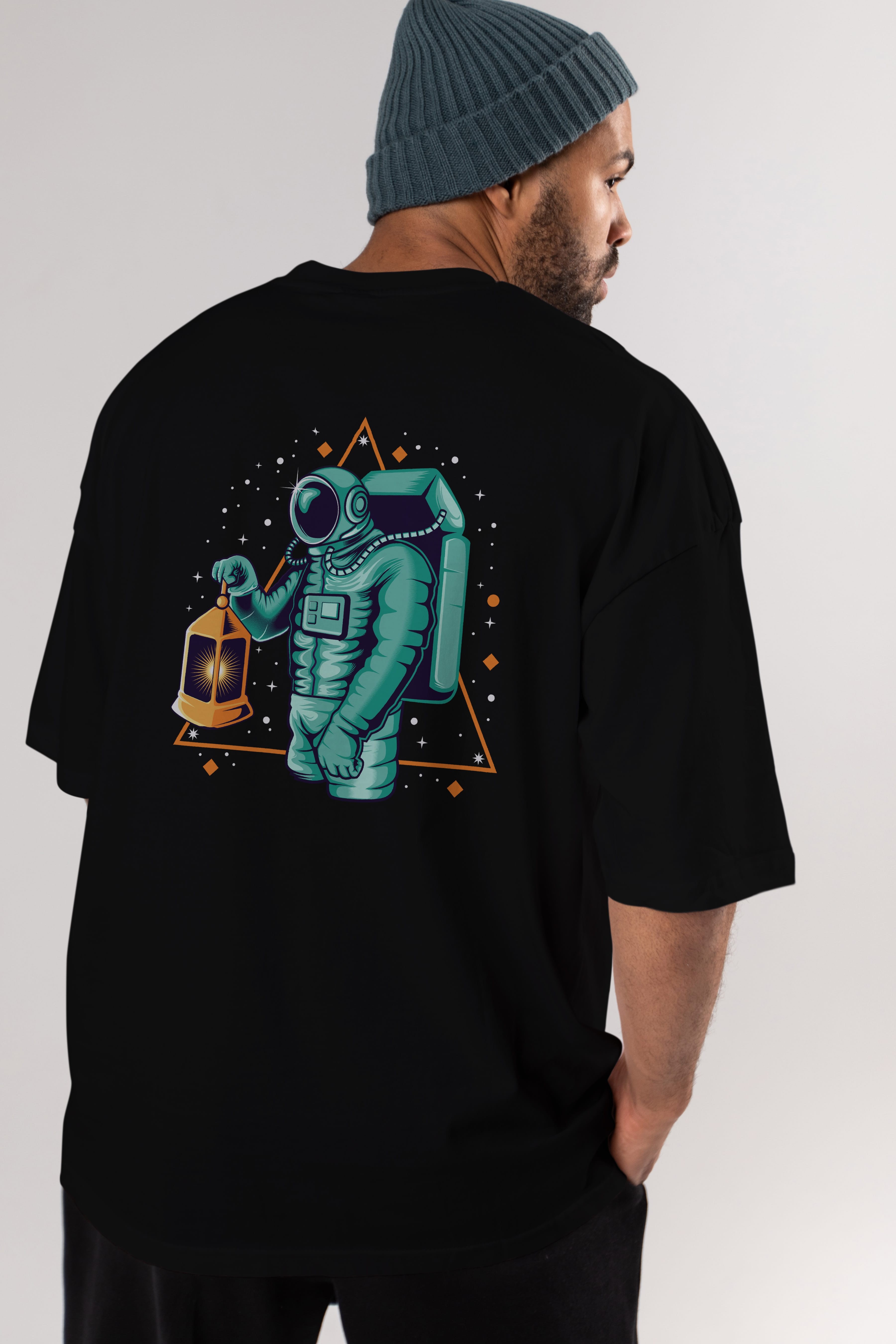 Astronaut Lantern Arka Baskılı Oversize t-shirt Erkek Kadın Unisex