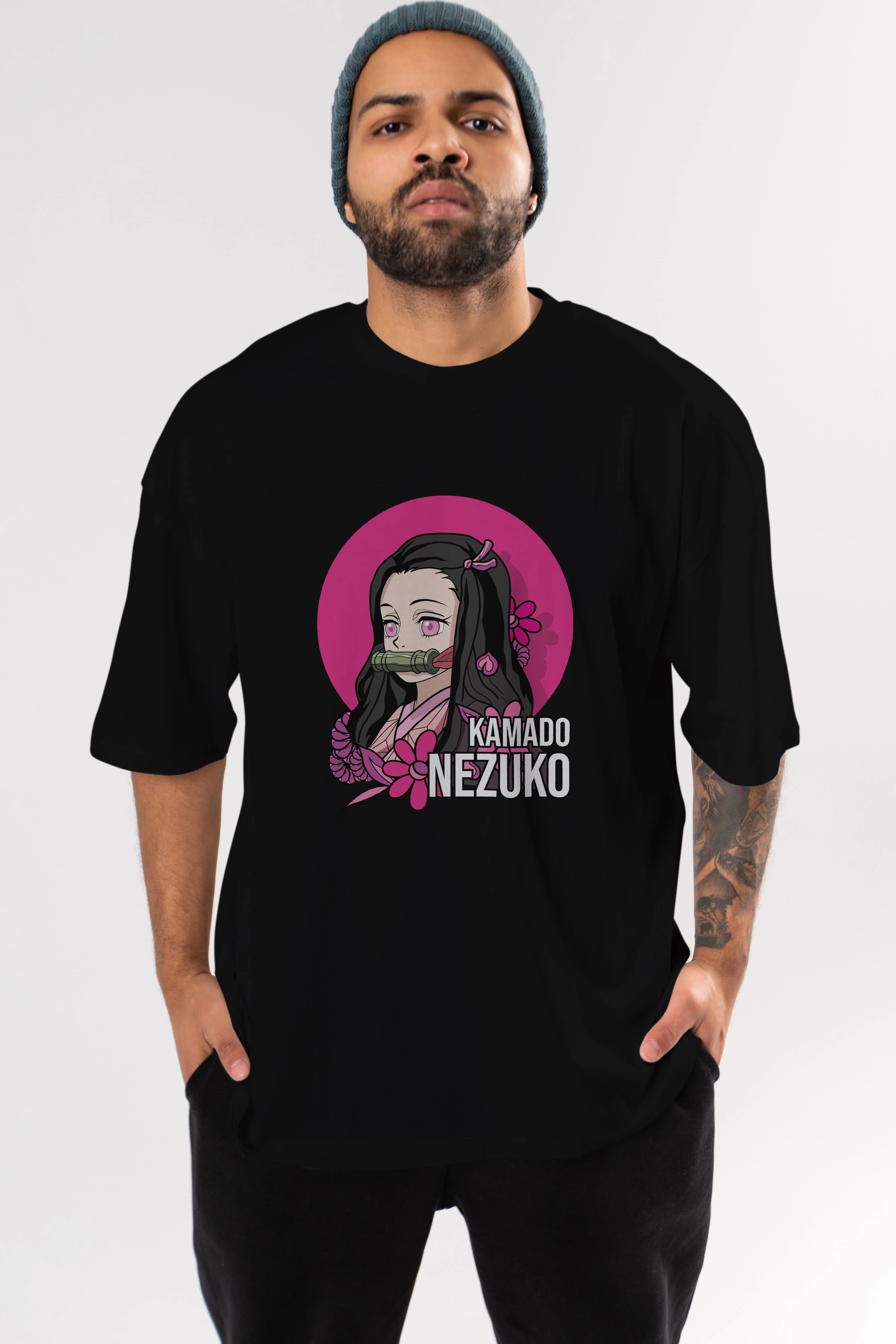 Nezuko Kamado 2 Anime Ön Baskılı Oversize t-shirt %100 pamuk Erkek Kadın Unisex