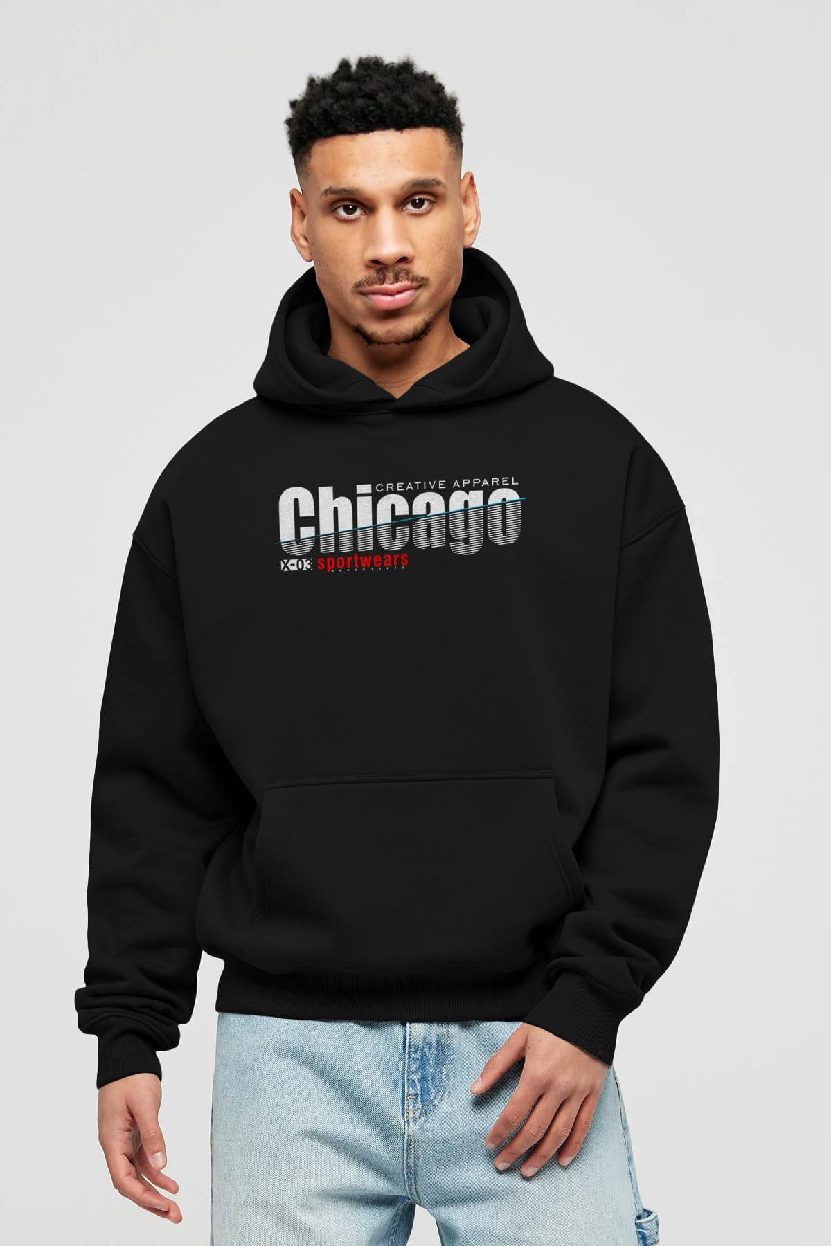 Chicago Sport Ön Baskılı Oversize Hoodie Kapüşonlu Sweatshirt Erkek Kadın Unisex