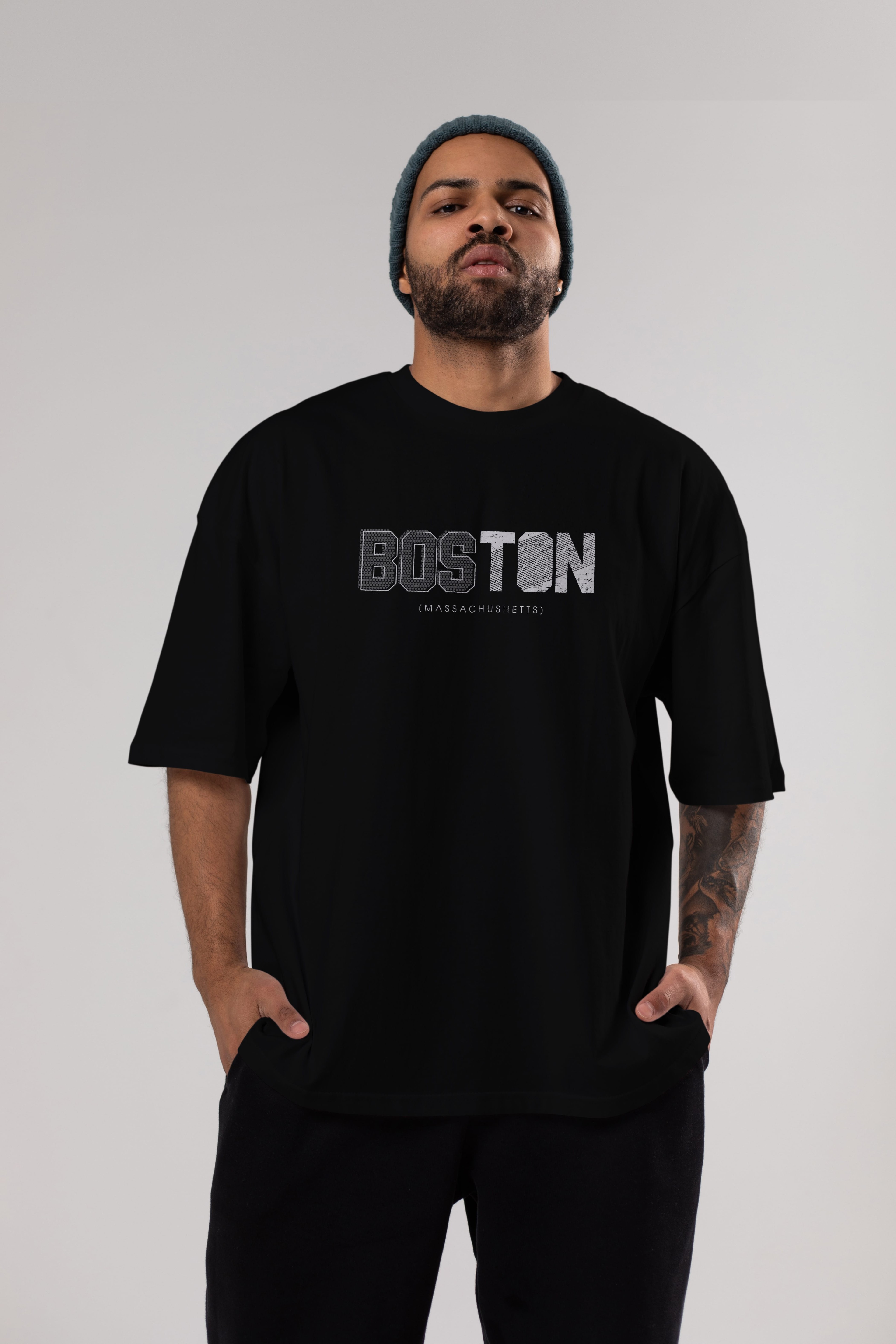 Boston Ön Baskılı Oversize t-shirt Erkek Kadın Unisex