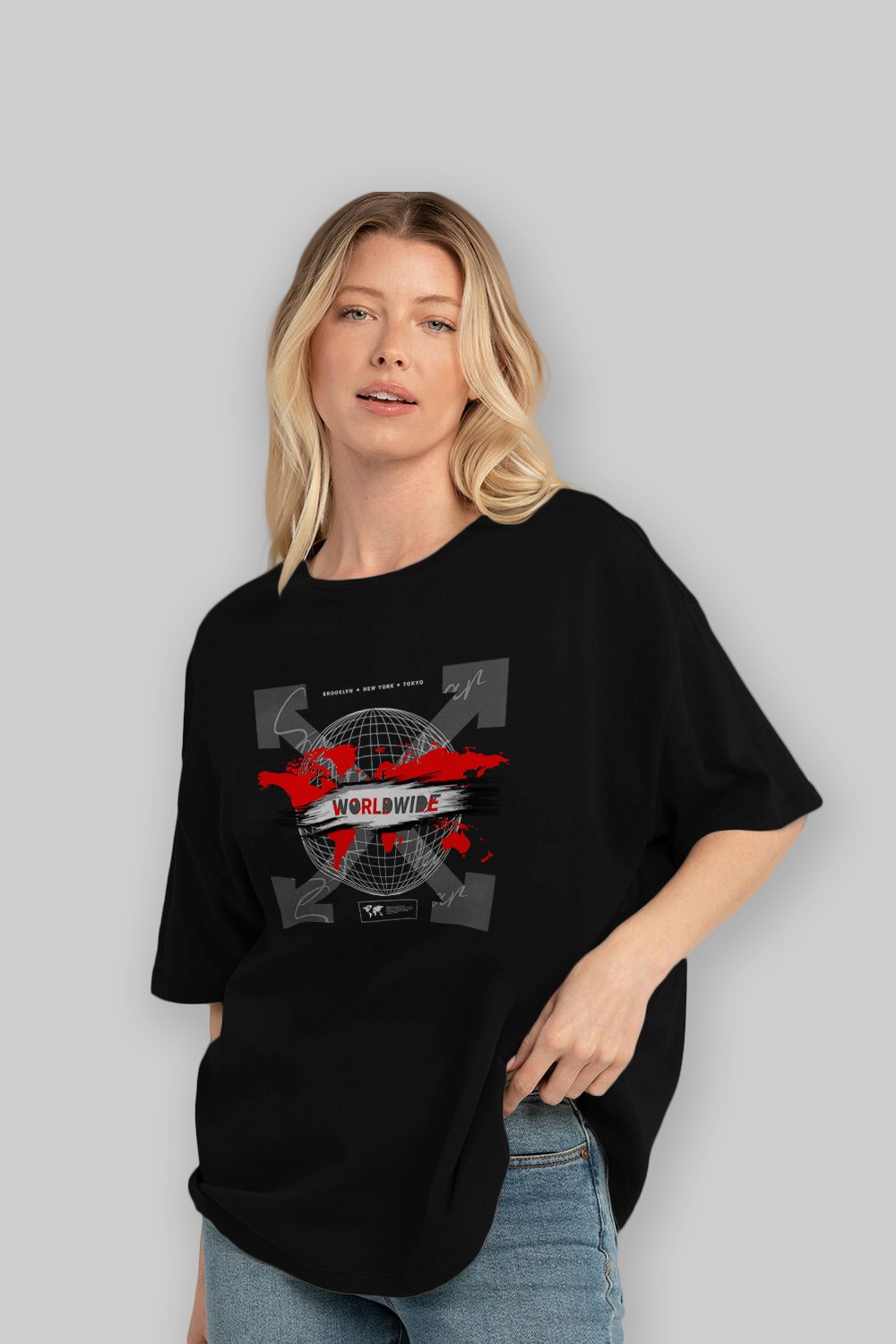 Worldwide Style Ön Baskılı Oversize t-shirt Erkek Kadın Unisex
