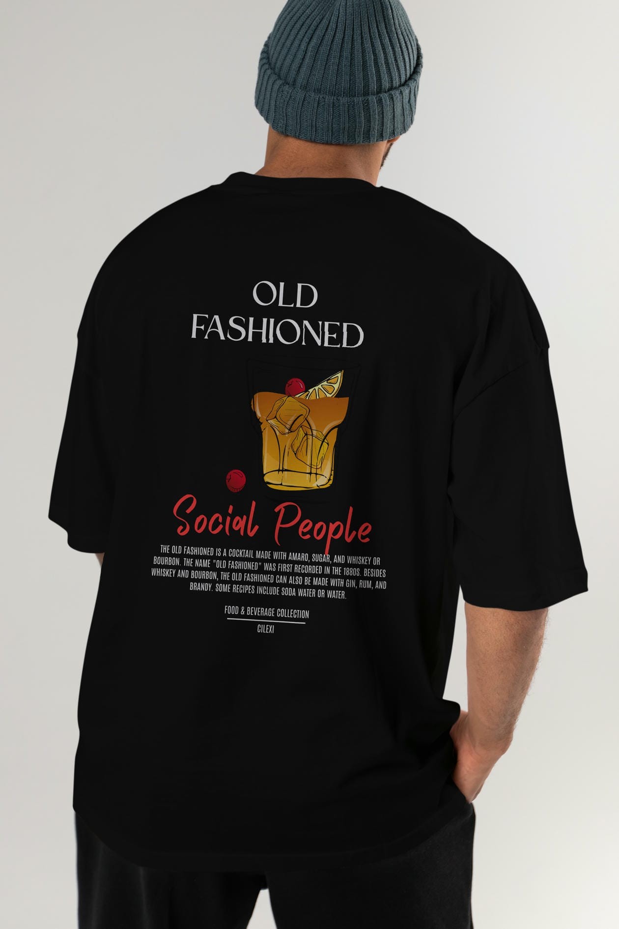 Old Fashıoned Kokteyl Serisi Baskılı Oversize t-shirt Erkek Kadın Unisex %100 Pamuk Bisiklet Yaka tişort