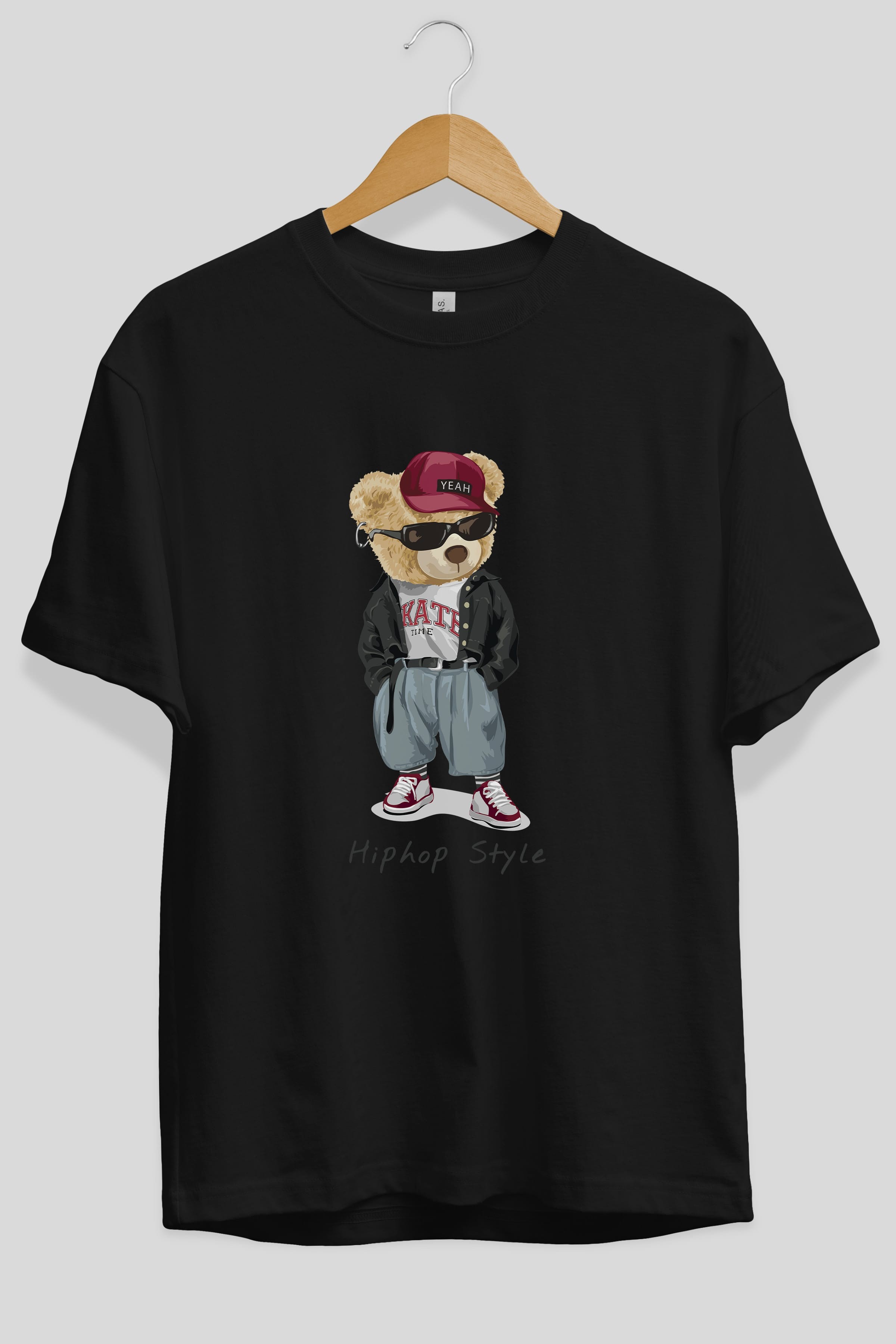 Teddy Bear Hiphop Style Ön Baskılı Oversize t-shirt Erkek Kadın Unisex %100 Pamuk