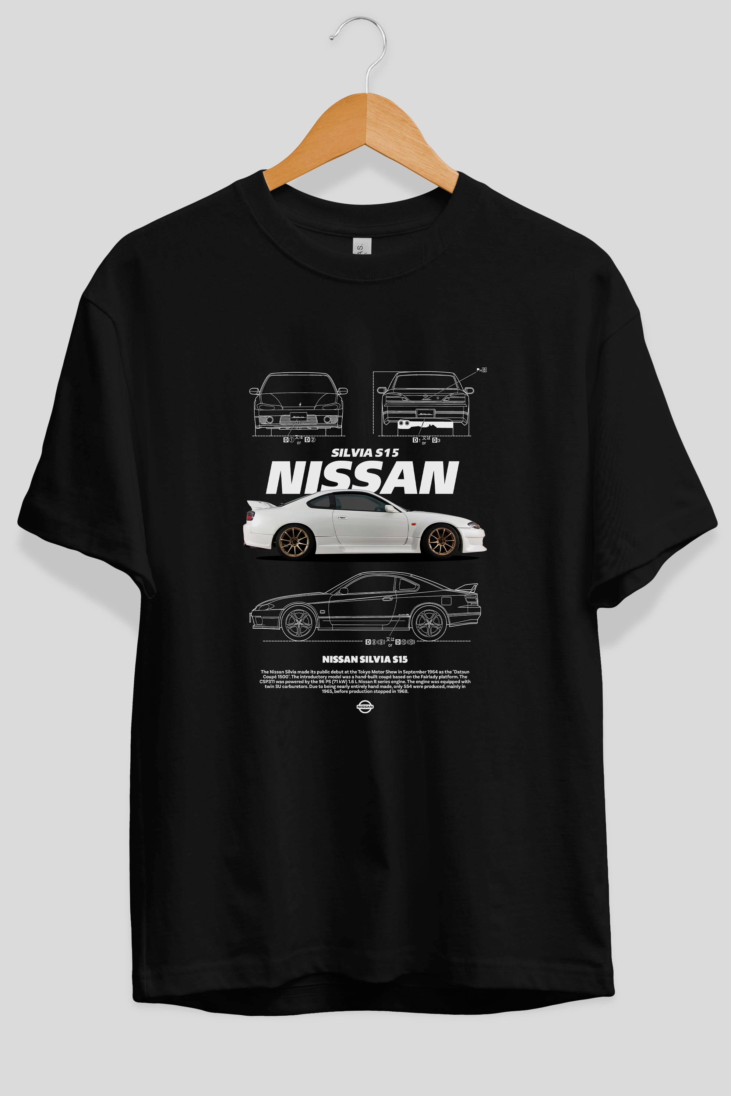 Nissan Silvia S15 Ön Baskılı Oversize t-shirt Erkek Kadın Unisex %100 Pamuk Bisiklet Yaka tişort