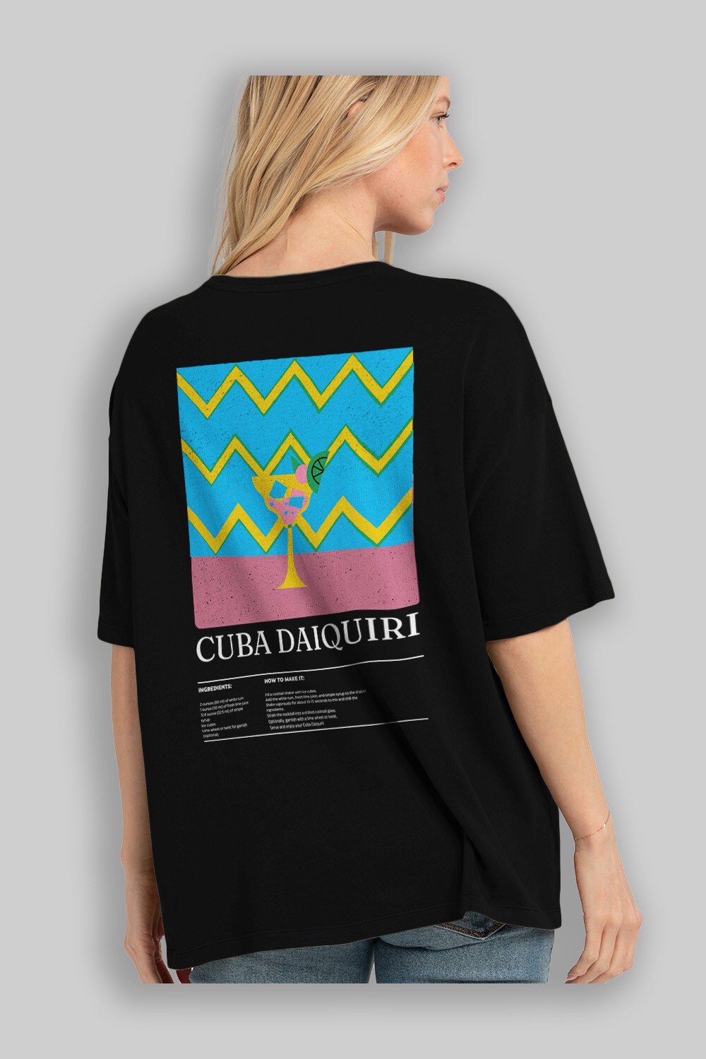 Cuba Daiquiri Kokteyl Serisi Arka Baskılı Oversize t-shirt Erkek Kadın %100 Pamuk Bisiklet Yaka tişort