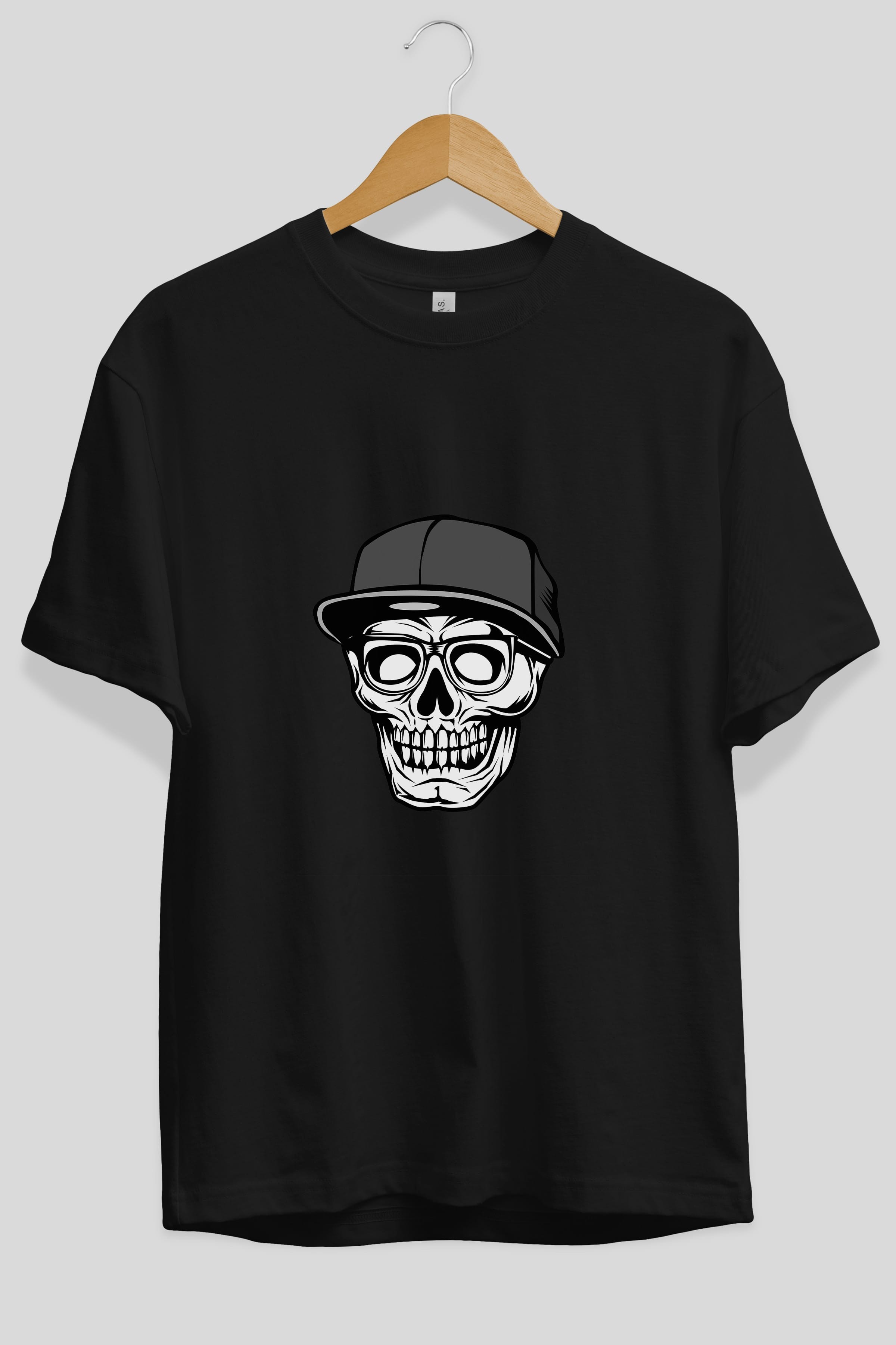Skull With Hat Ön Baskılı Oversize t-shirt Erkek Kadın Unisex %100 Pamuk tişort