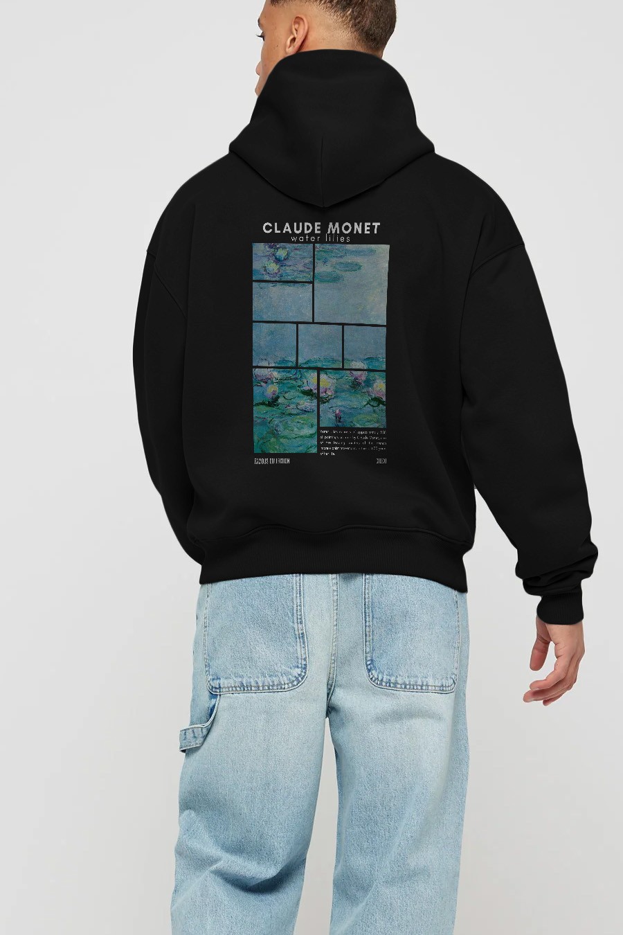 Claude Monet Arka Baskılı Hoodie Oversize Kapüşonlu Sweatshirt Erkek Kadın