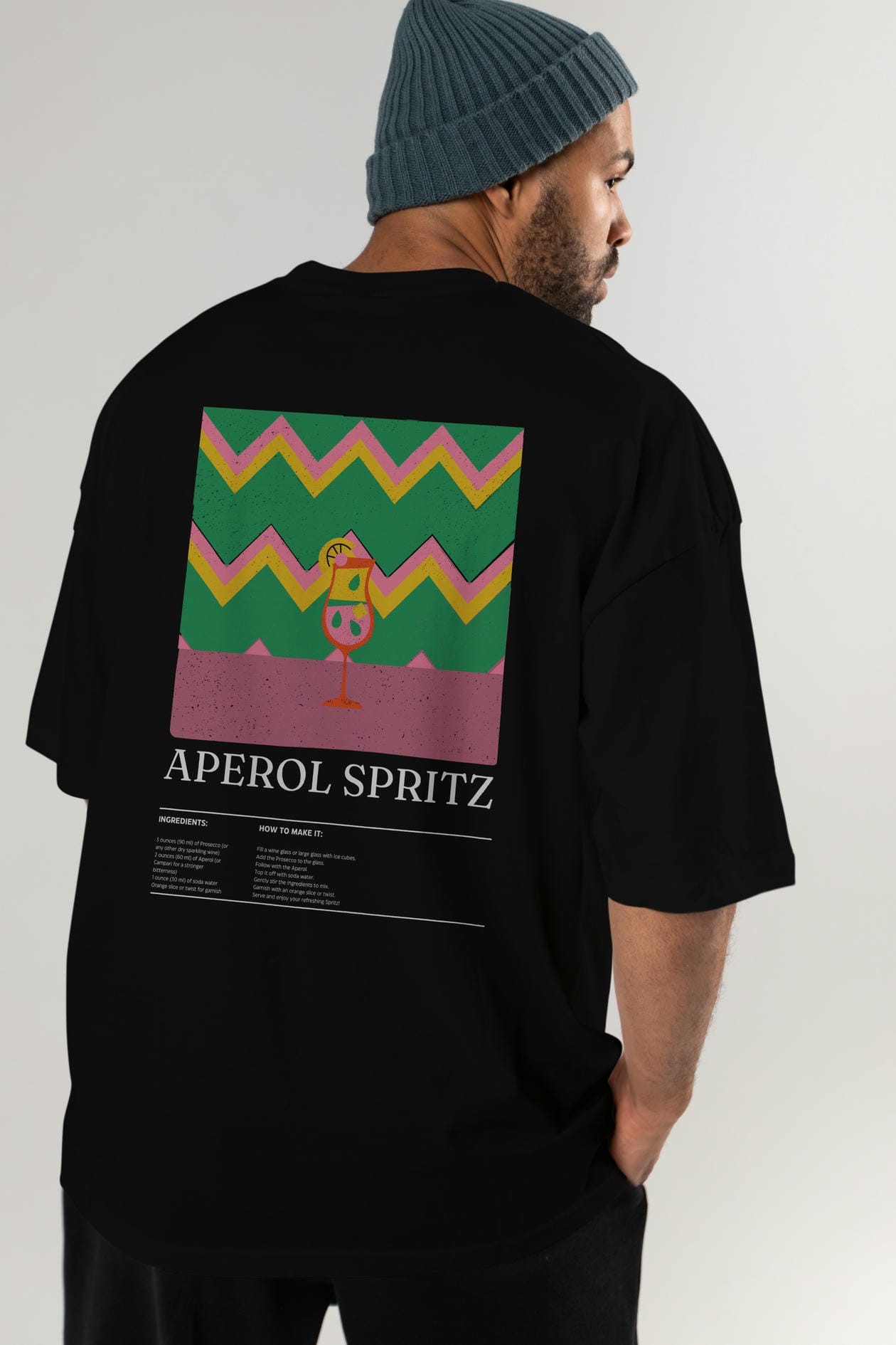 Aperol Spritz Kokteyl Serisi Arka Baskılı Oversize t-shirt Erkek Kadın %100 Pamuk Bisiklet Yaka tişort