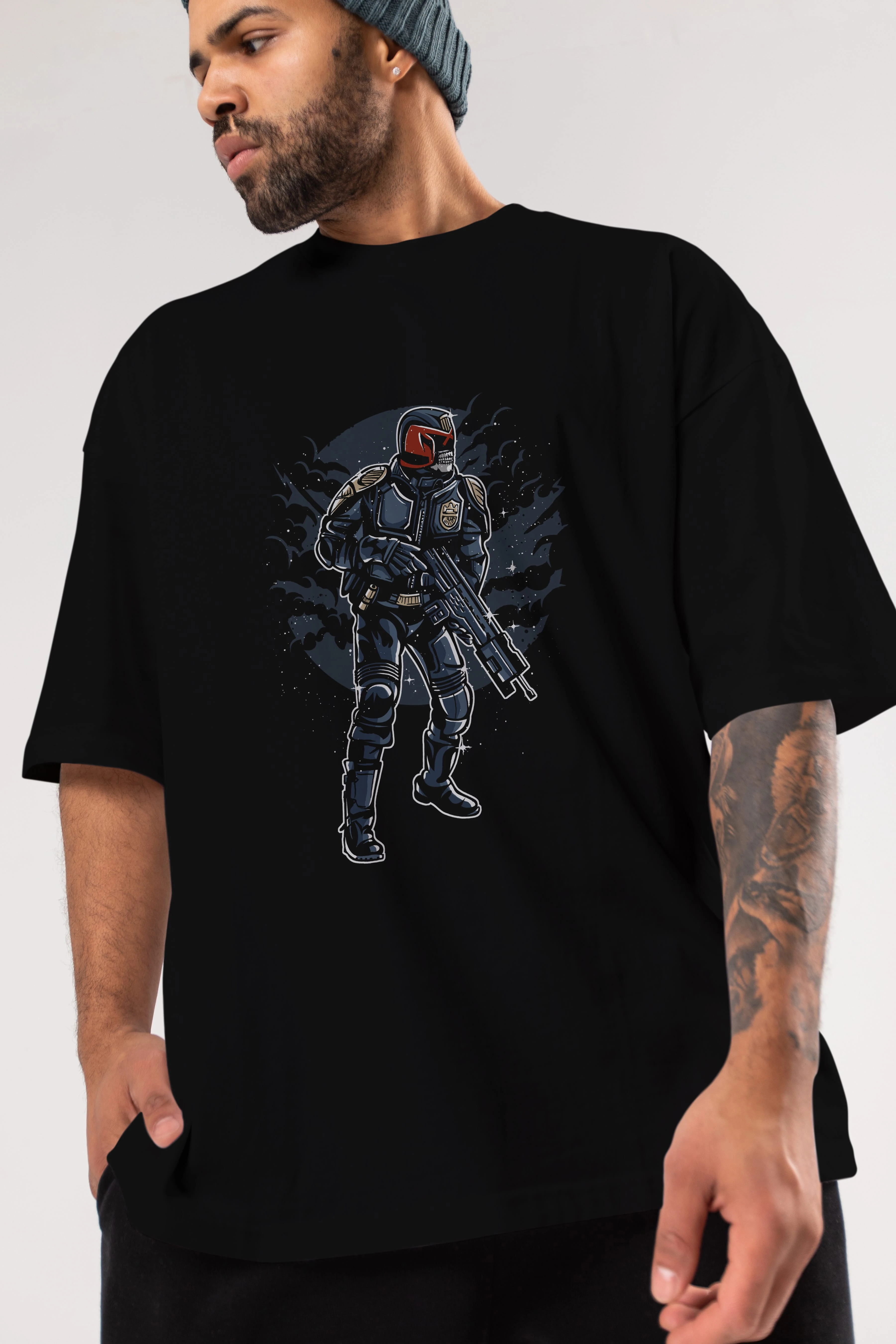 Judge Skull Ön Baskılı Oversize t-shirt Erkek Kadın Unisex %100 Pamuk tişort