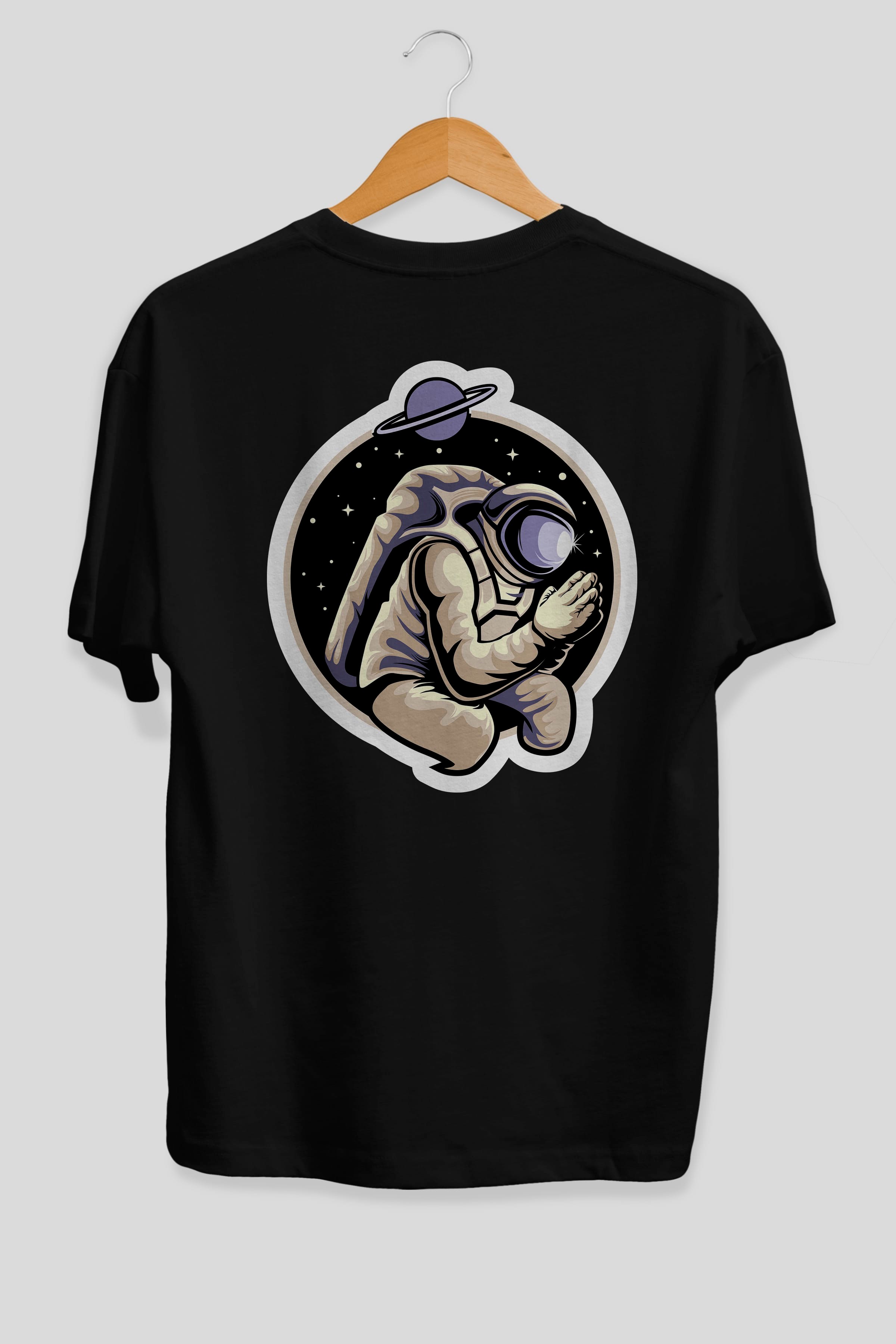 Astronaut Praying Sticker Arka Baskılı Oversize t-shirt Erkek Kadın Unisex