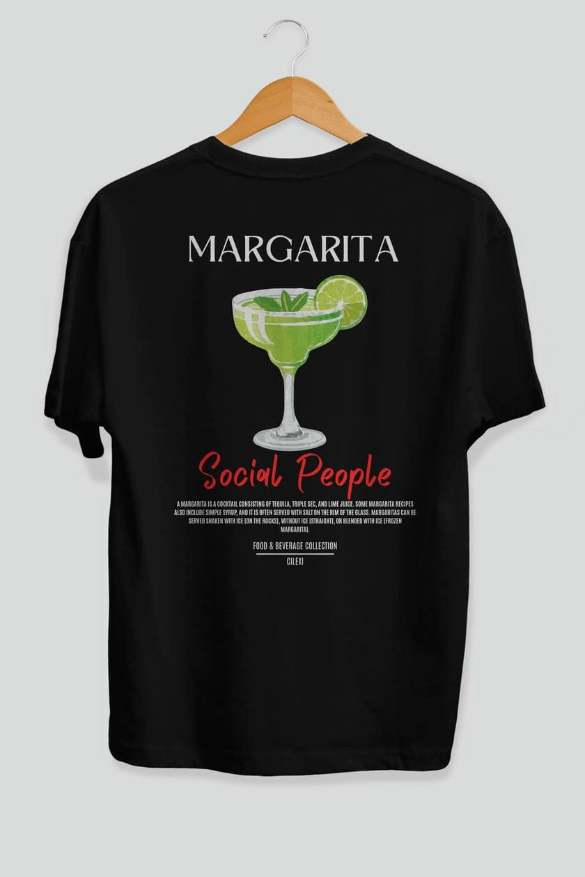 Margarita Kokteyl Serisi Baskılı Oversize t-shirt Erkek Kadın Unisex %100 Pamuk Bisiklet Yaka tişort