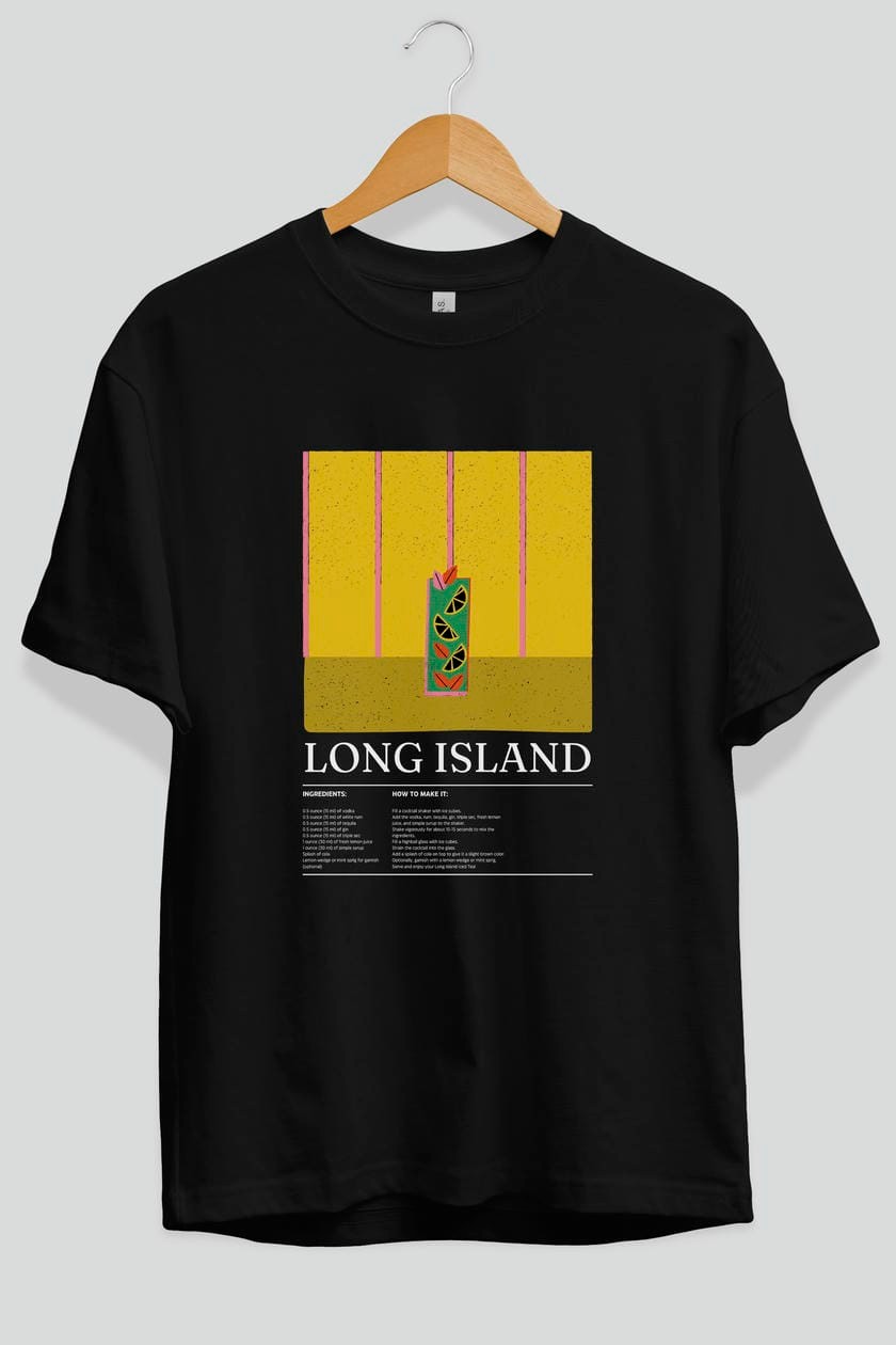 Long Island Kokteyl Ön Baskılı Oversize t-shirt Erkek Kadın %100 Pamuk Bisiklet Yaka tişort
