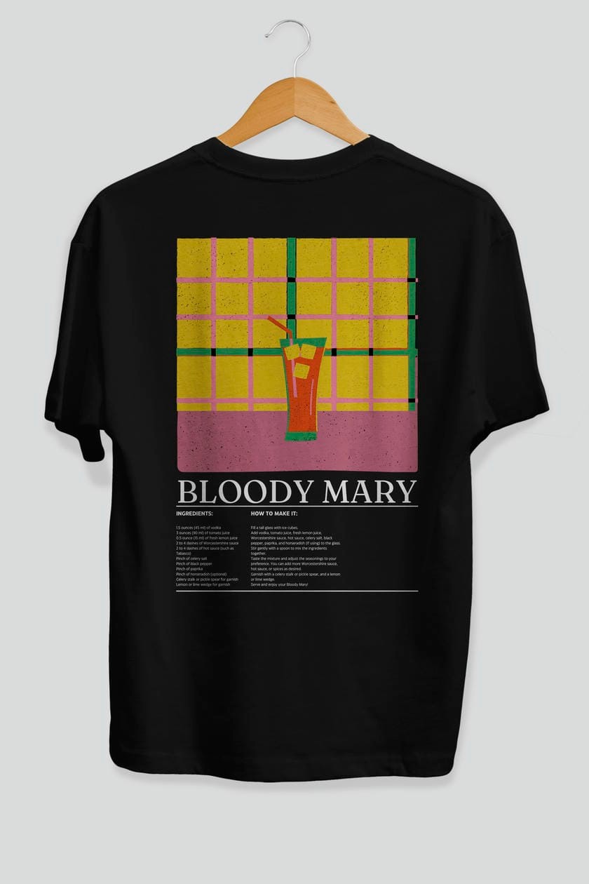 Bloody Mary Kokteyl Serisi Arka Baskılı Oversize t-shirt Erkek Kadın %100 Pamuk Bisiklet Yaka tişort