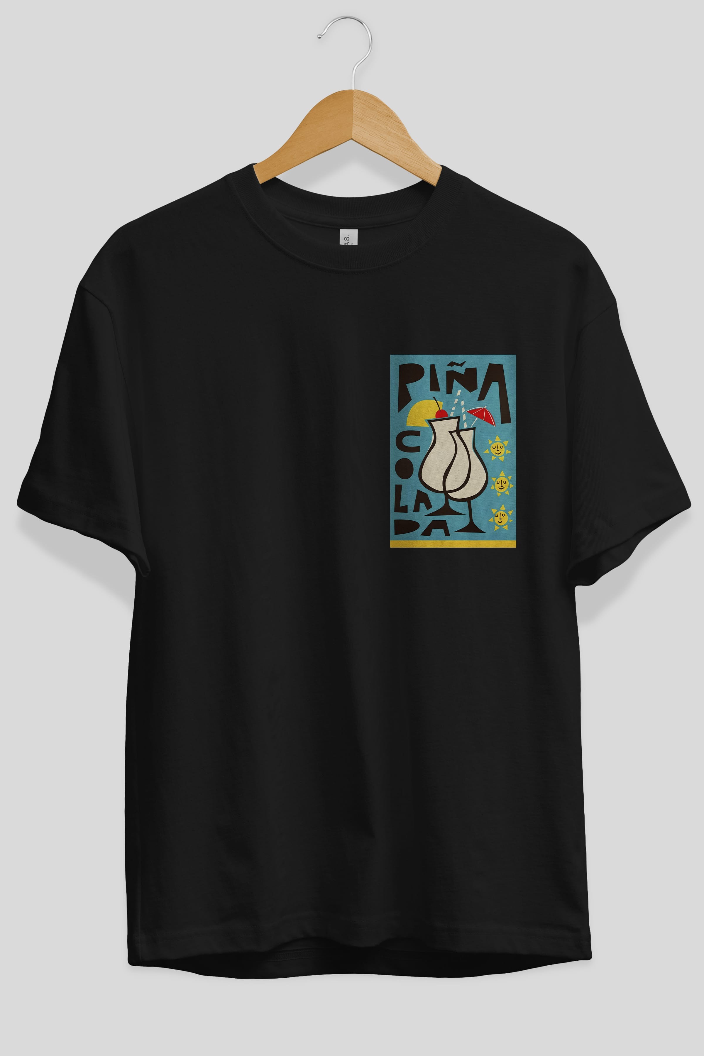 Pina Colada 4 Ön Sol Baskılı Oversize t-shirt Erkek Kadın Unisex %100 Pamuk Bisiklet Yaka tişort