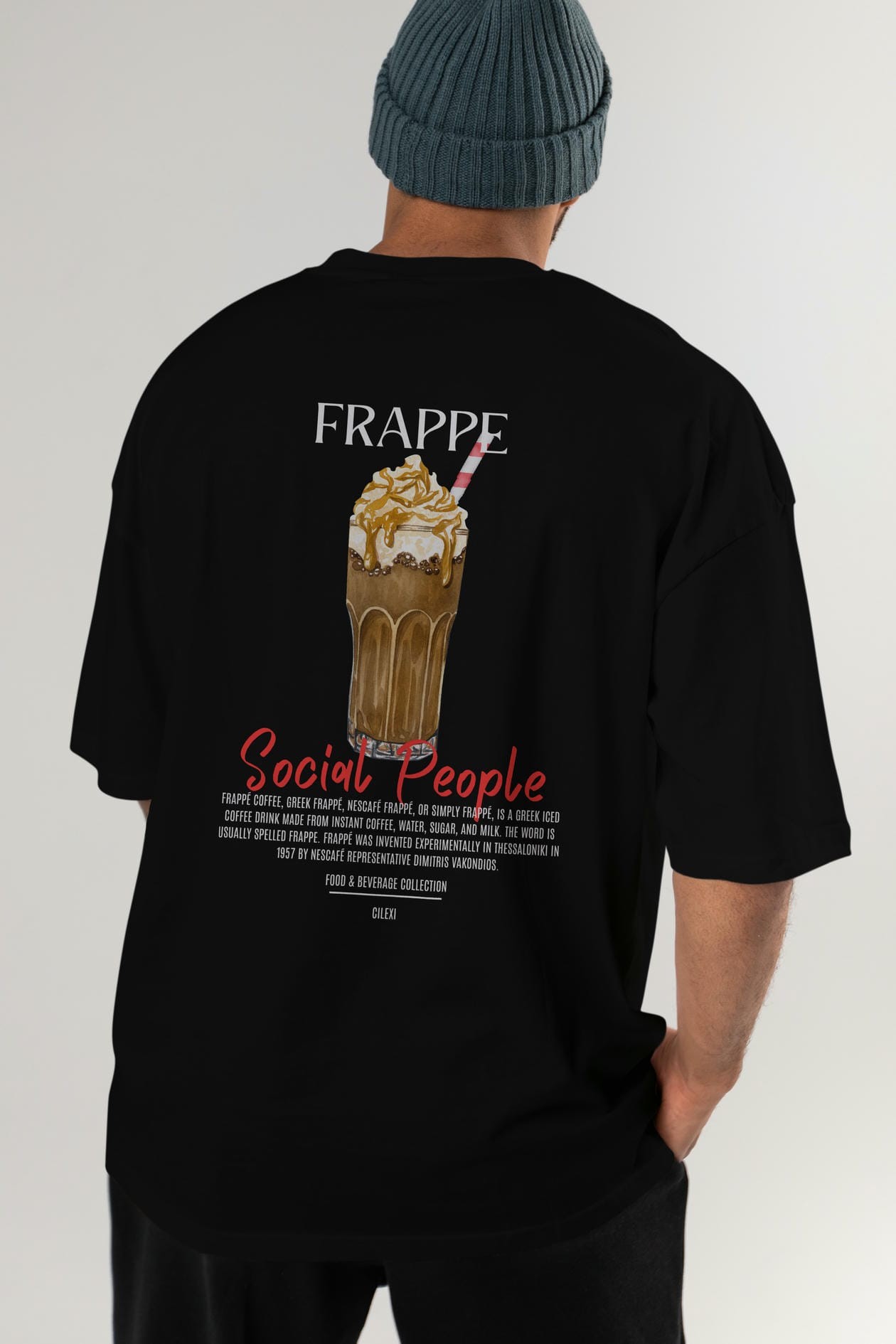 Frappe Kokteyl Serisi Baskılı Oversize t-shirt Erkek Kadın Unisex %100 Pamuk Bisiklet Yaka tişort