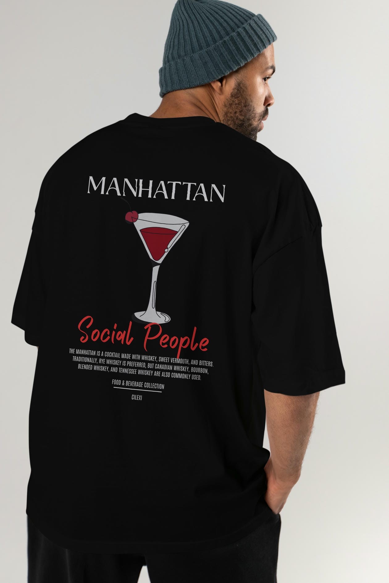 Manhattan Kokteyl Serisi Baskılı Oversize t-shirt Erkek Kadın Unisex %100 Pamuk Bisiklet Yaka tişort