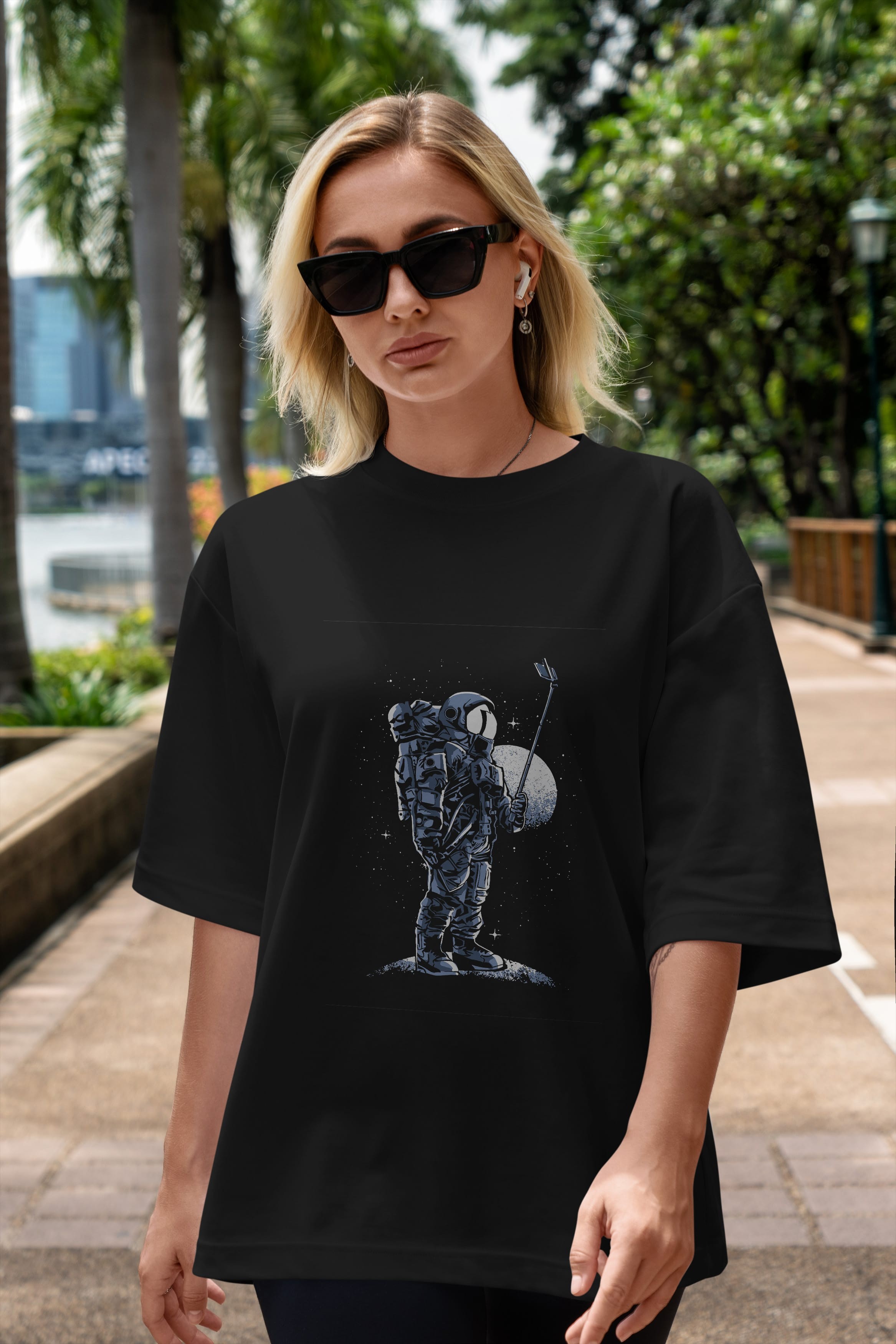 Selfie Astronaut Ön Baskılı Oversize t-shirt Erkek Kadın Unisex %100 Pamuk tişort