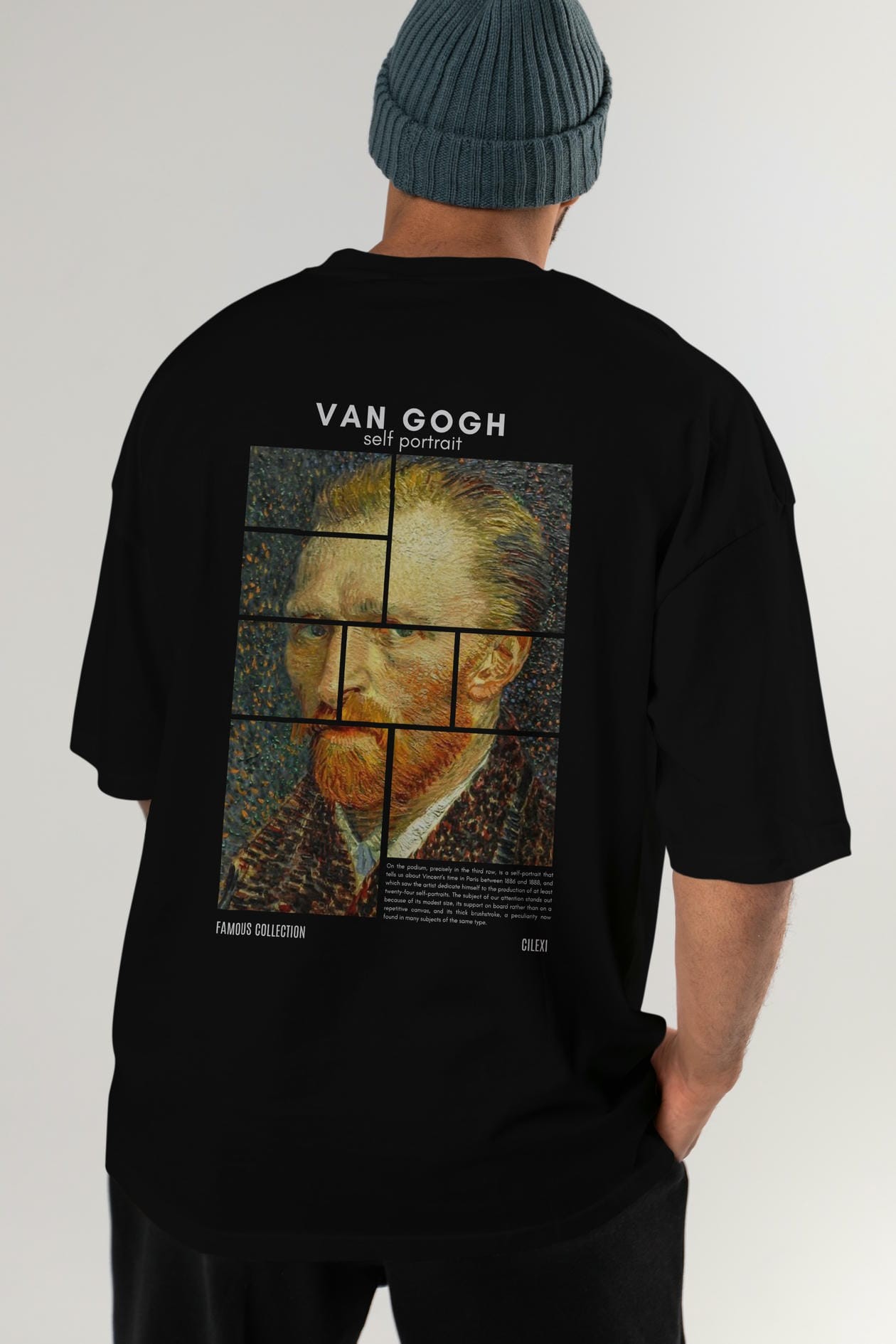 Van Gogh Self Portrait Arka Baskılı Oversize t-shirt Erkek Kadın Bisiklet Yaka Pamuk tişort