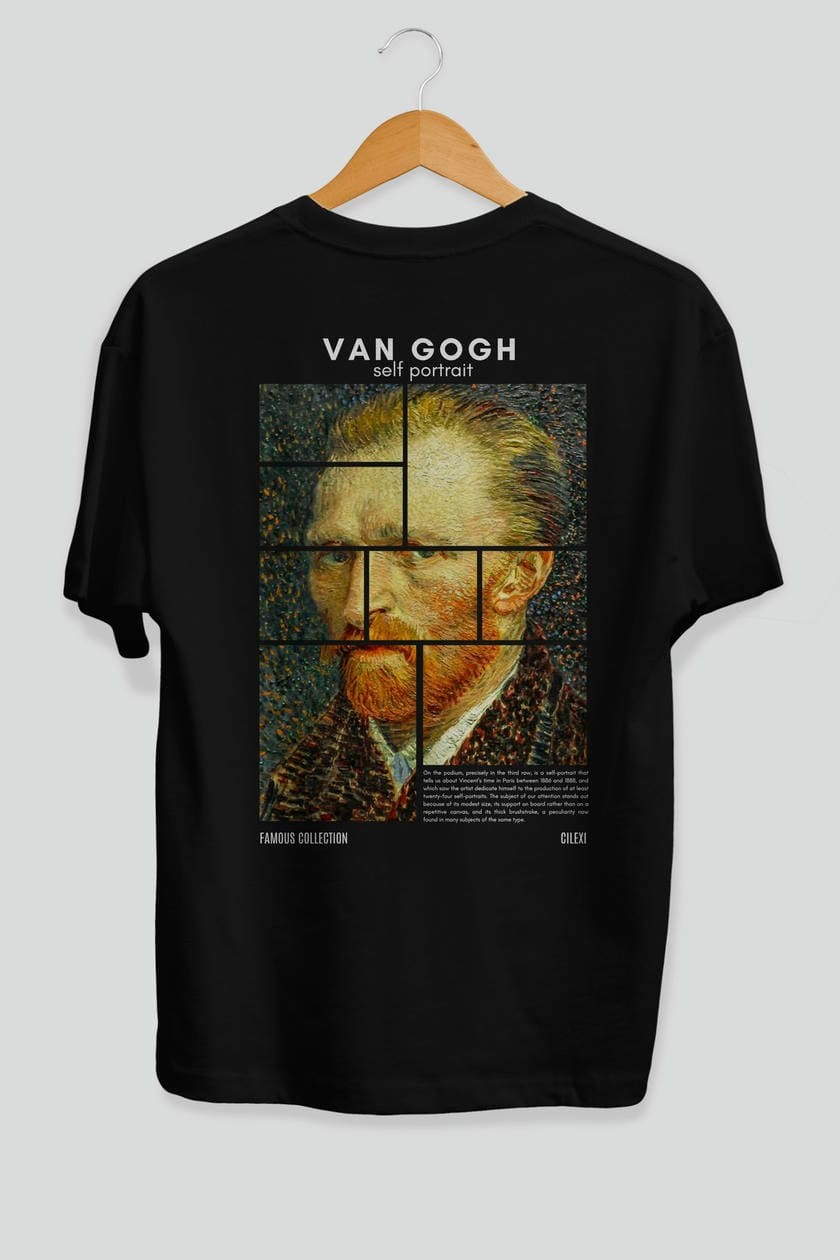 Van Gogh Self Portrait Arka Baskılı Oversize t-shirt Erkek Kadın Bisiklet Yaka Pamuk tişort